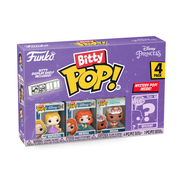 Funko Bitty POP! Disney Princess - Rapunzel, Merida, Moana and A Surprise Mystery Mini Figure - 0.9 Inch (2.2 Cm) Collectable - Stackable Display Shelf Included - Gift Idea - Party Bags Stocking