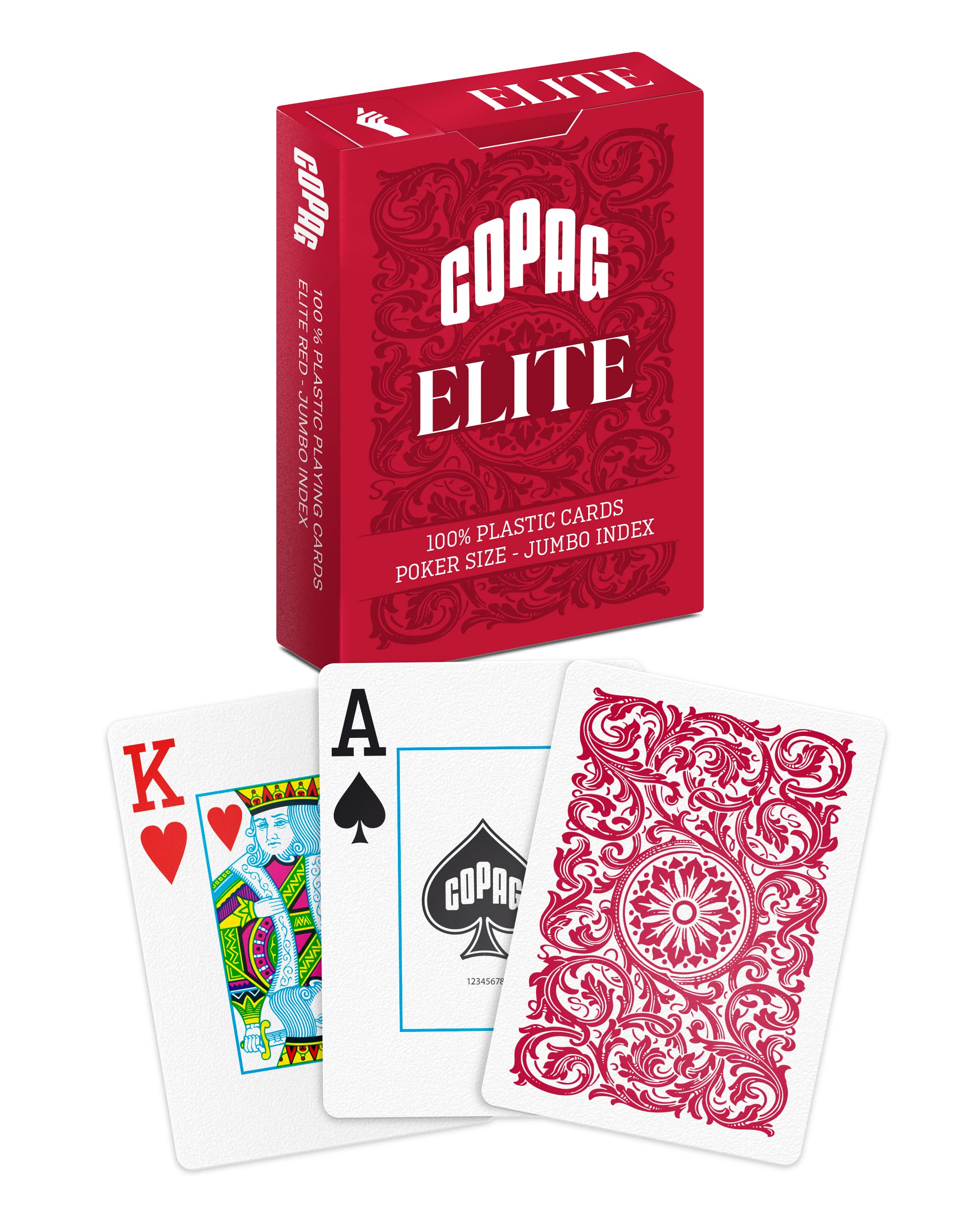 Copag Elite 100% Plastic Playing Cards, Poker Size Jumbo Index Single Deck (Red)