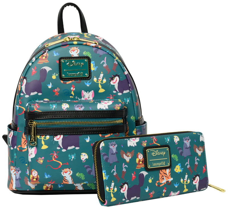 Loungefly Disney Princess Sidekicks All Over Print Mini Backpack Bag Wallet, Teal, Wallet