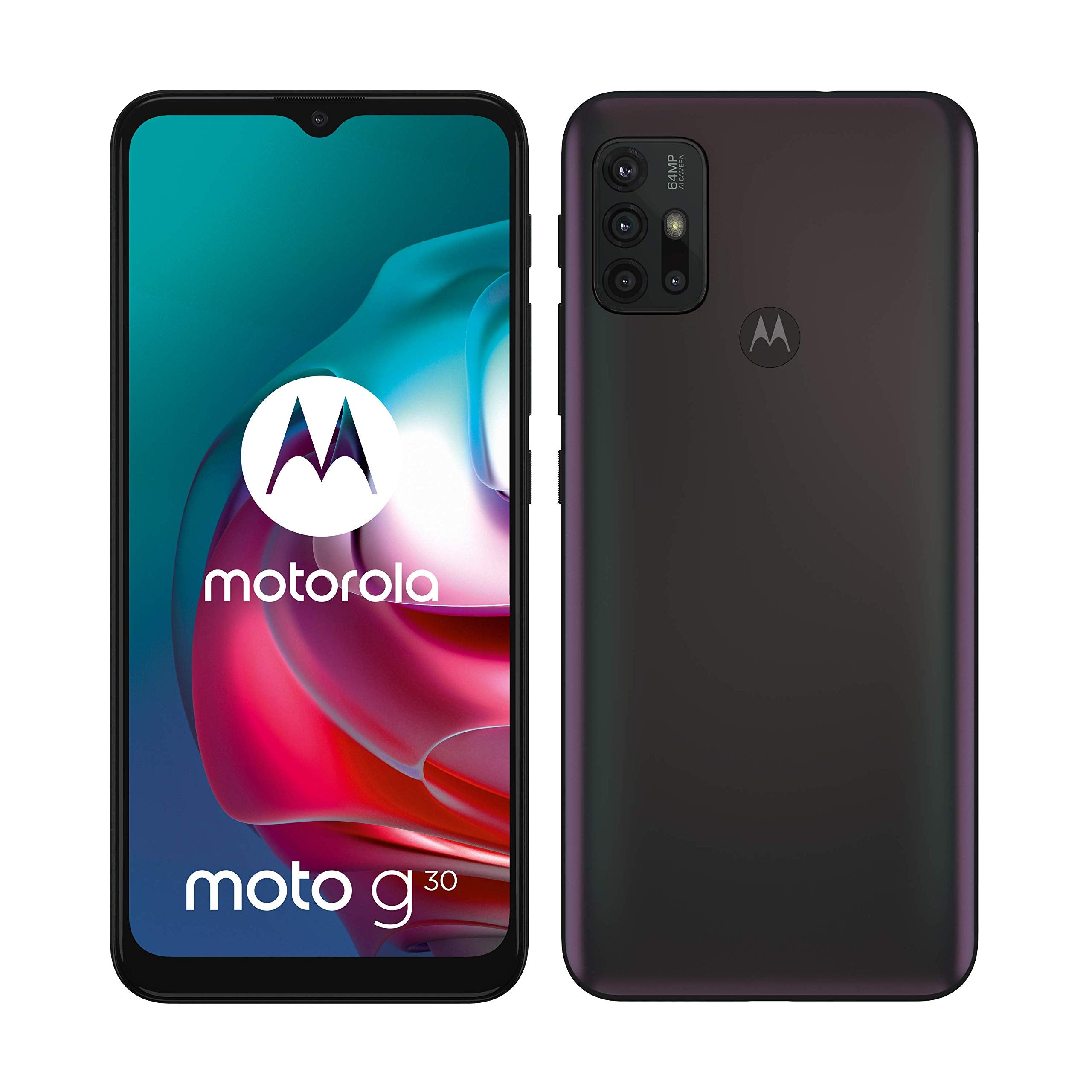 Motorola G30 (6.5 Inch 90Hz, Qualcomm Snapdragon, 64MP quad camera system, 5000 mAH battery, Dual SIM, 4/128GB, Android 11), Dark Pearl