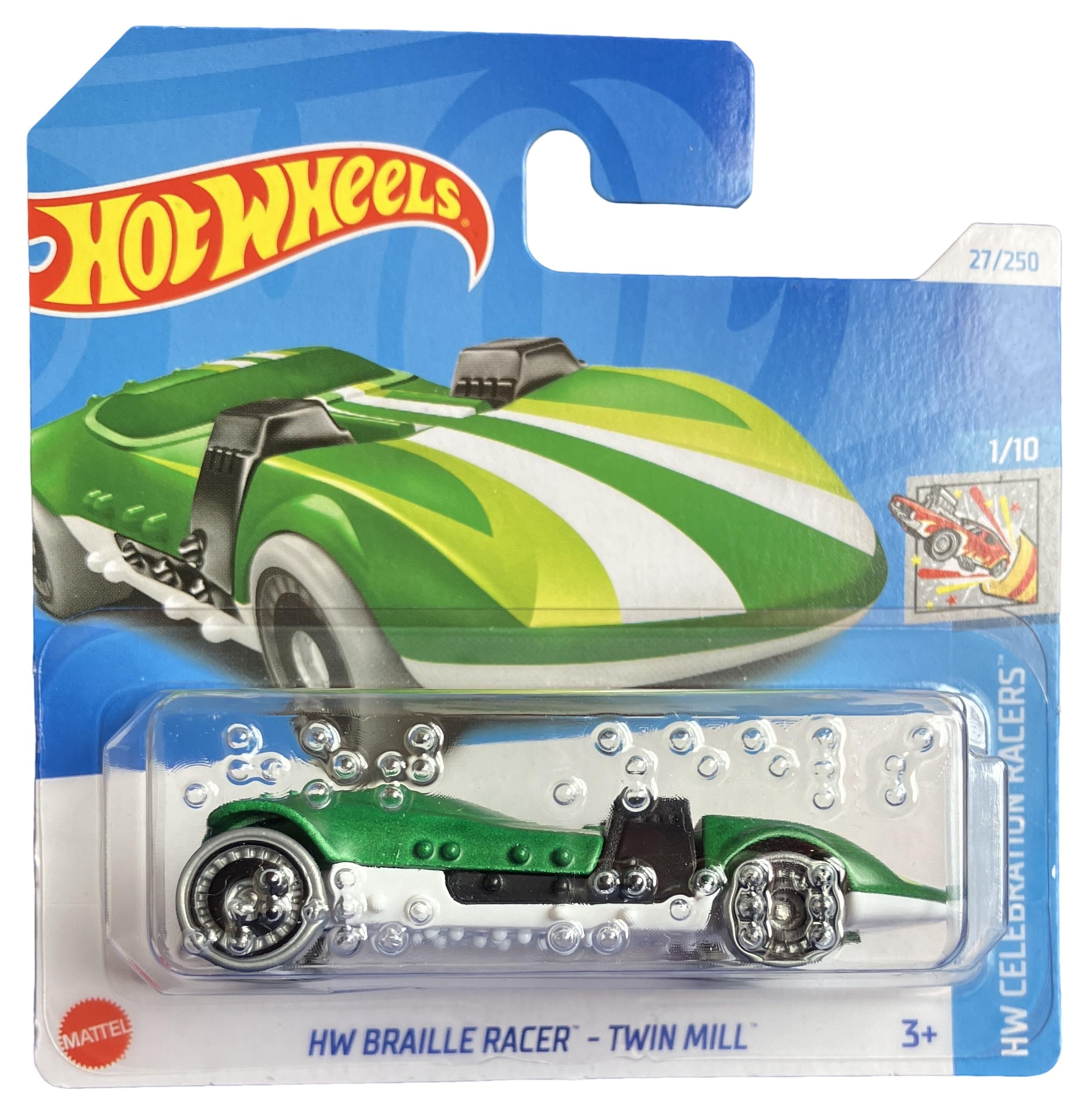 Hot Wheels - HW Braille Racer - Twin Mill - HW Celebration Racers 1/10 - HTC99 - Short Card - Green - Mattel 2024 - 1:64