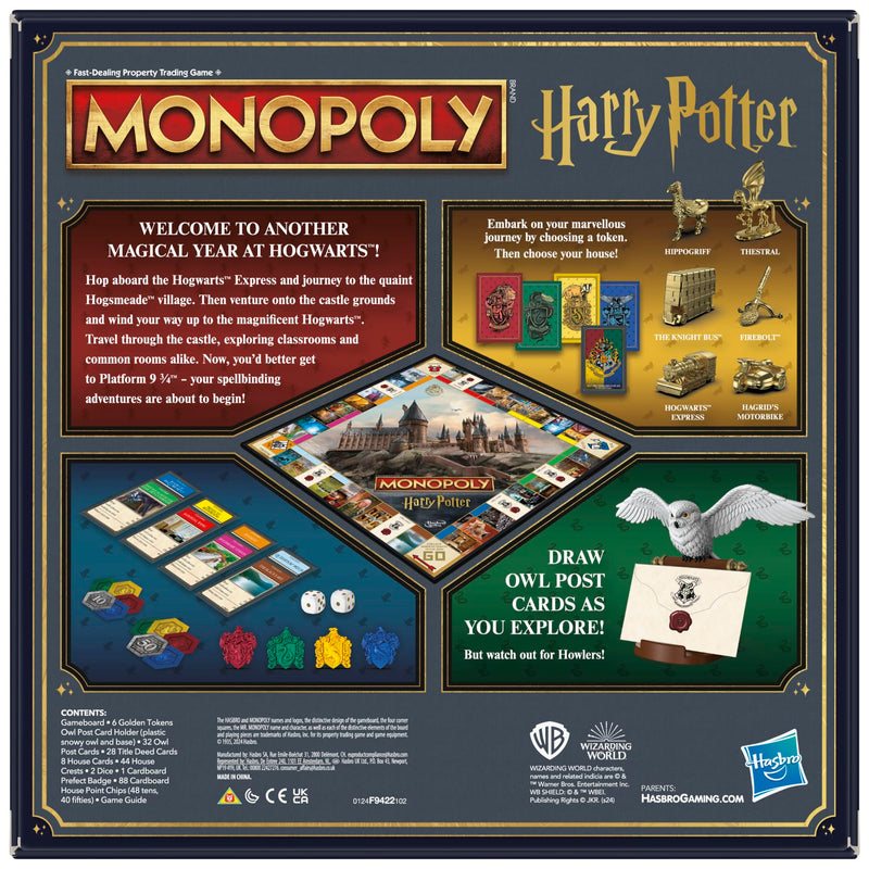 Monopoly Harry Potter Edition Family Board Game for Boys and Girls 8+ Years Old, for 2-6 Players, 6 Golden Tokens, incl. Hippogriff, with Iconic Hogwarts Locations, for Kids and Adults