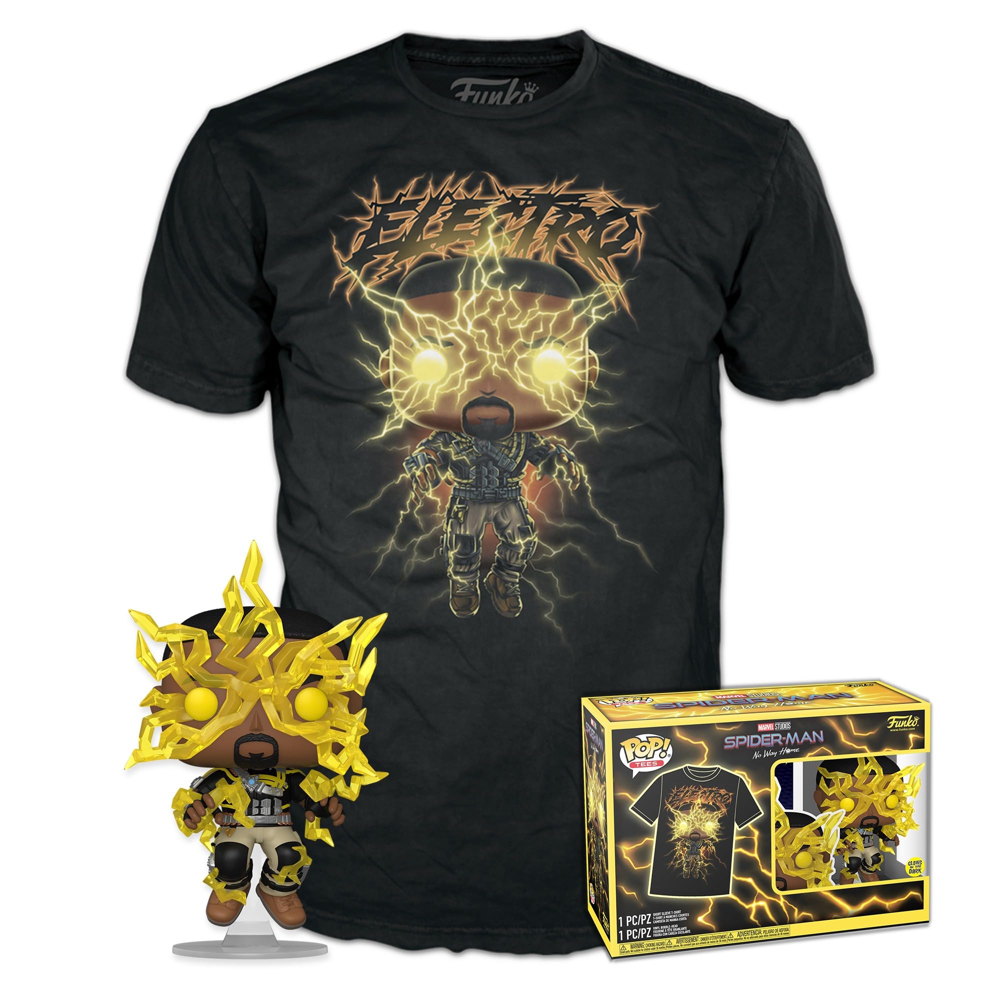 Funko Pop! & Tee: Spider-Man: NWH - Electro - Glow In the Dark - Medium - T-Shirt - Clothes With Collectable Vinyl Figure - Gift Idea - Toys and Short Sleeve Top for Adults Unisex Men and Women