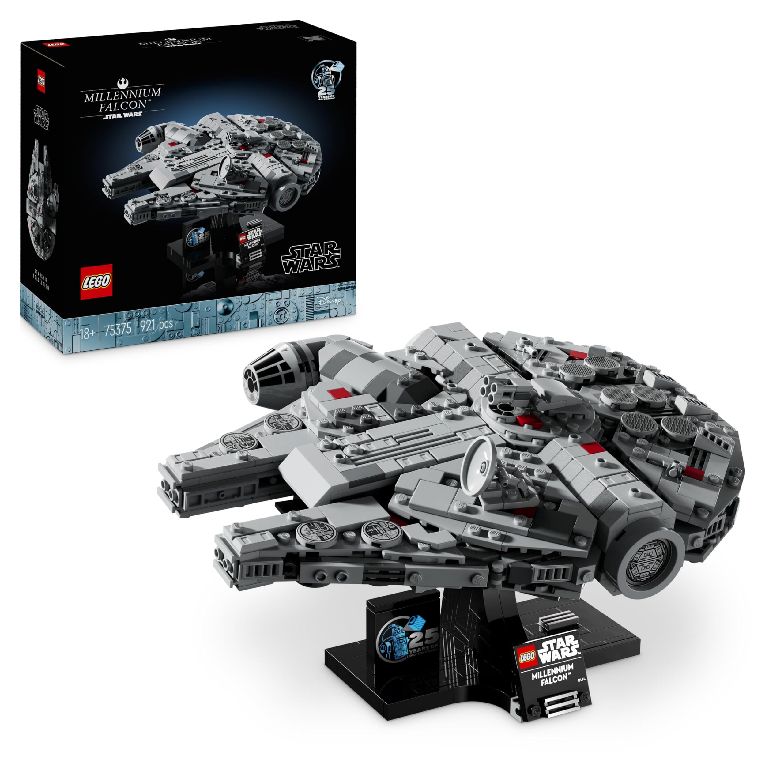 LEGO Star Wars Millenium Falcon 25th Anniversary Set for Adults, Collectible A New Hope Starship Vehicle Model Kit, Home or Office Décor, Father's Day Treat, Gifts for Men, Women and Fans 75375