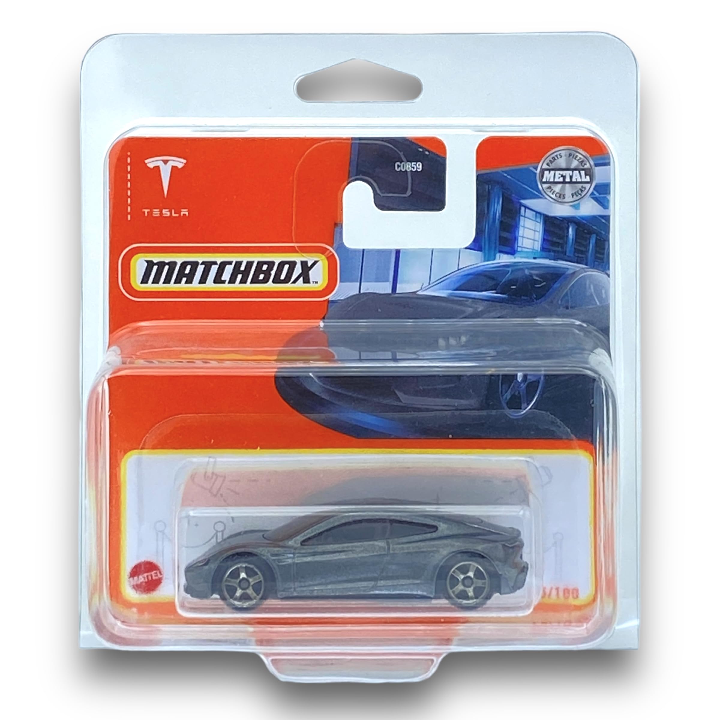 Matchbox Tesla Roadster (Silver) - Tesla 2023-75/100 (Short Card) - COMES IN A KLAS CAR KEEPER SHORT CARD PROTECTOR CASE - HFR50