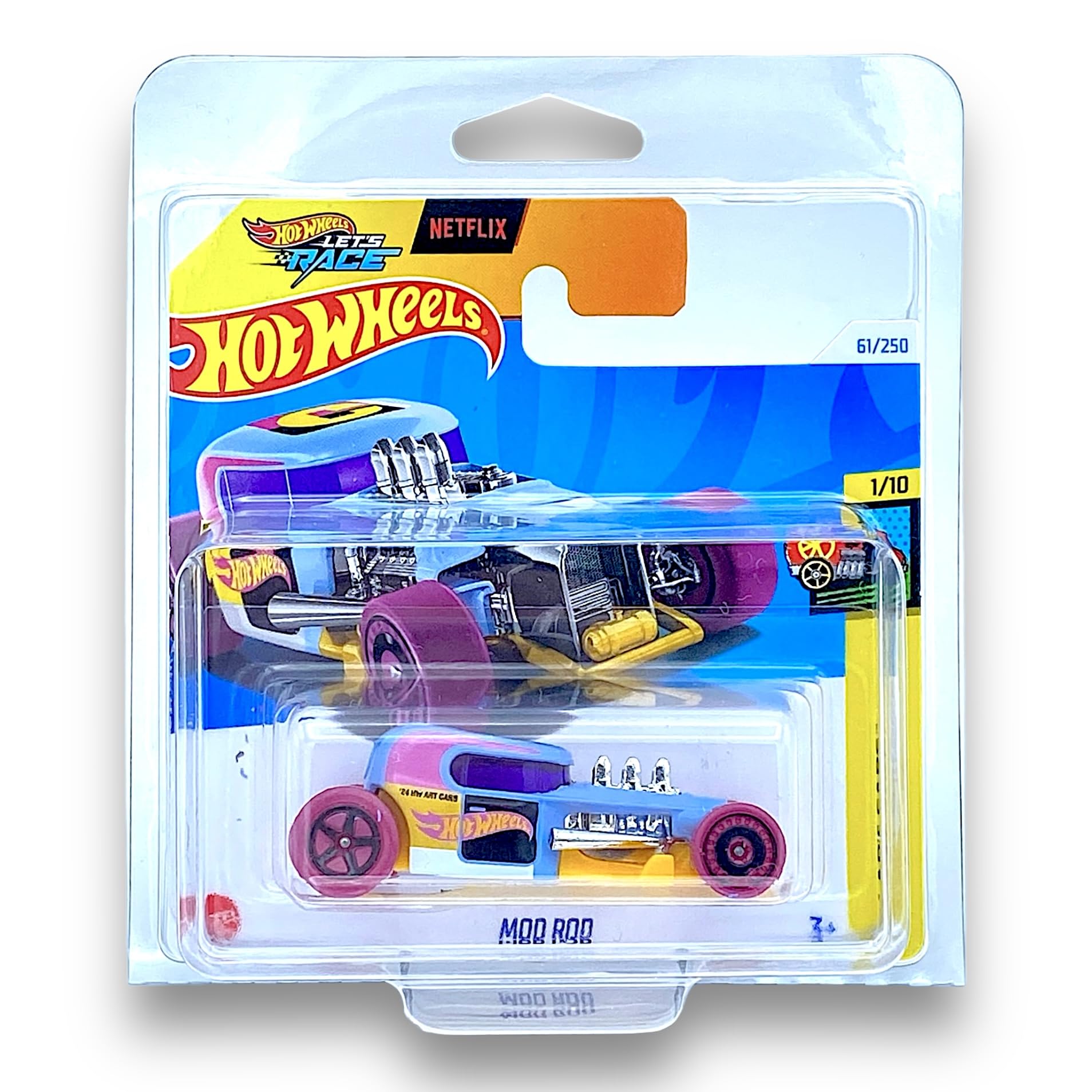 Hot Wheels Mod Rod (Light Blue & Purple Let's Race) 1/10 HW Art Cars - 2024-61/250 (Short Card) - COMES IN A GENUINE KLAS CAR KEEPER PROTECTOR CASE - HTD31