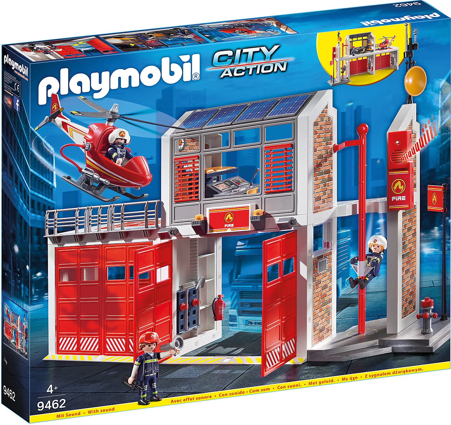 Playmobil 9462 City Action Fire Station with Fire Alarm, fire fighter and helicopter toy, fun imaginative role play, playset suitable for children ages 4+