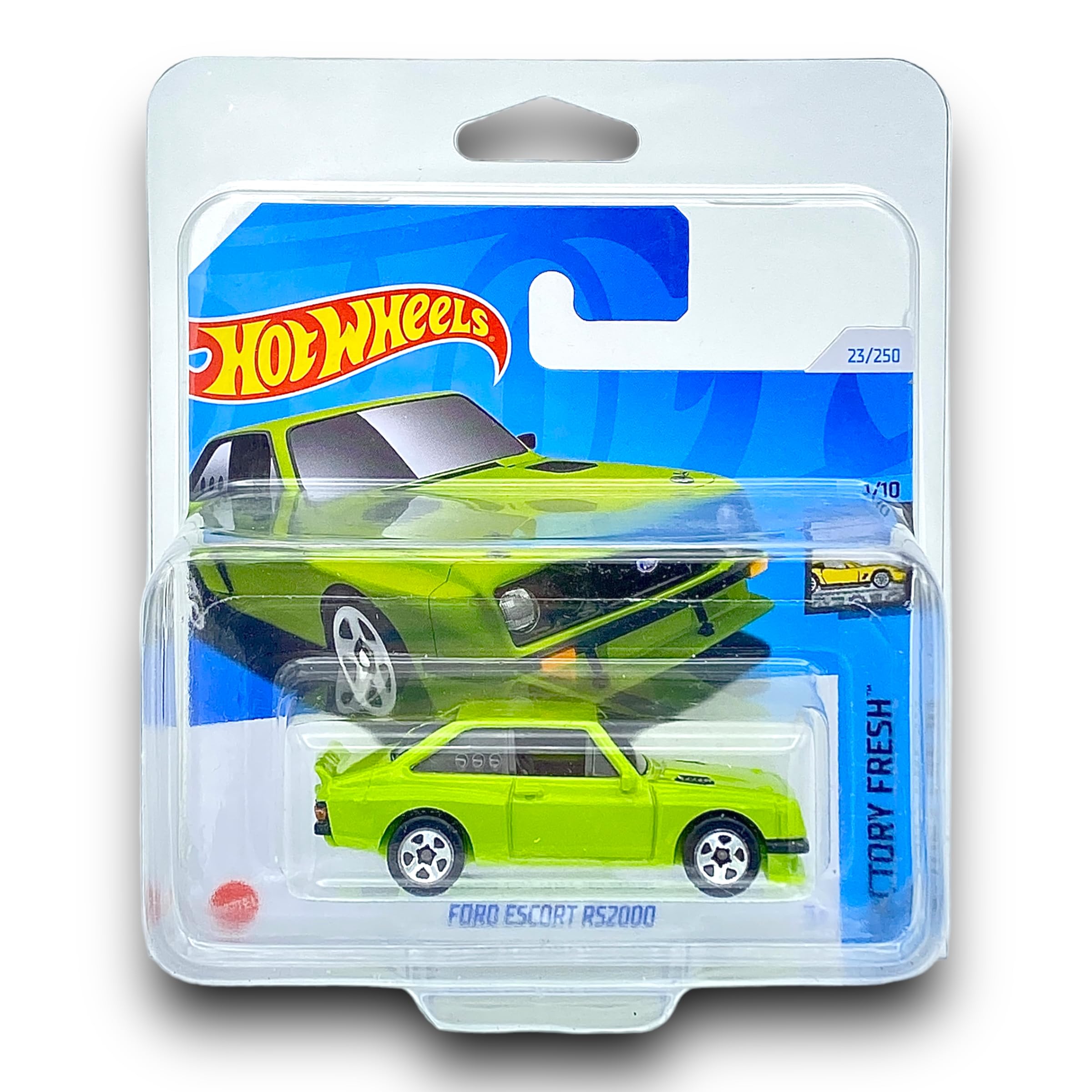 Hot Wheels Ford Escort RS2000 (Lime Green) 1/10 Factory Fresh - 2024-23/250 (Short Card) - COMES IN A KLAS CAR KEEPER SHORT CARD PROTECTOR CASE - HTC48