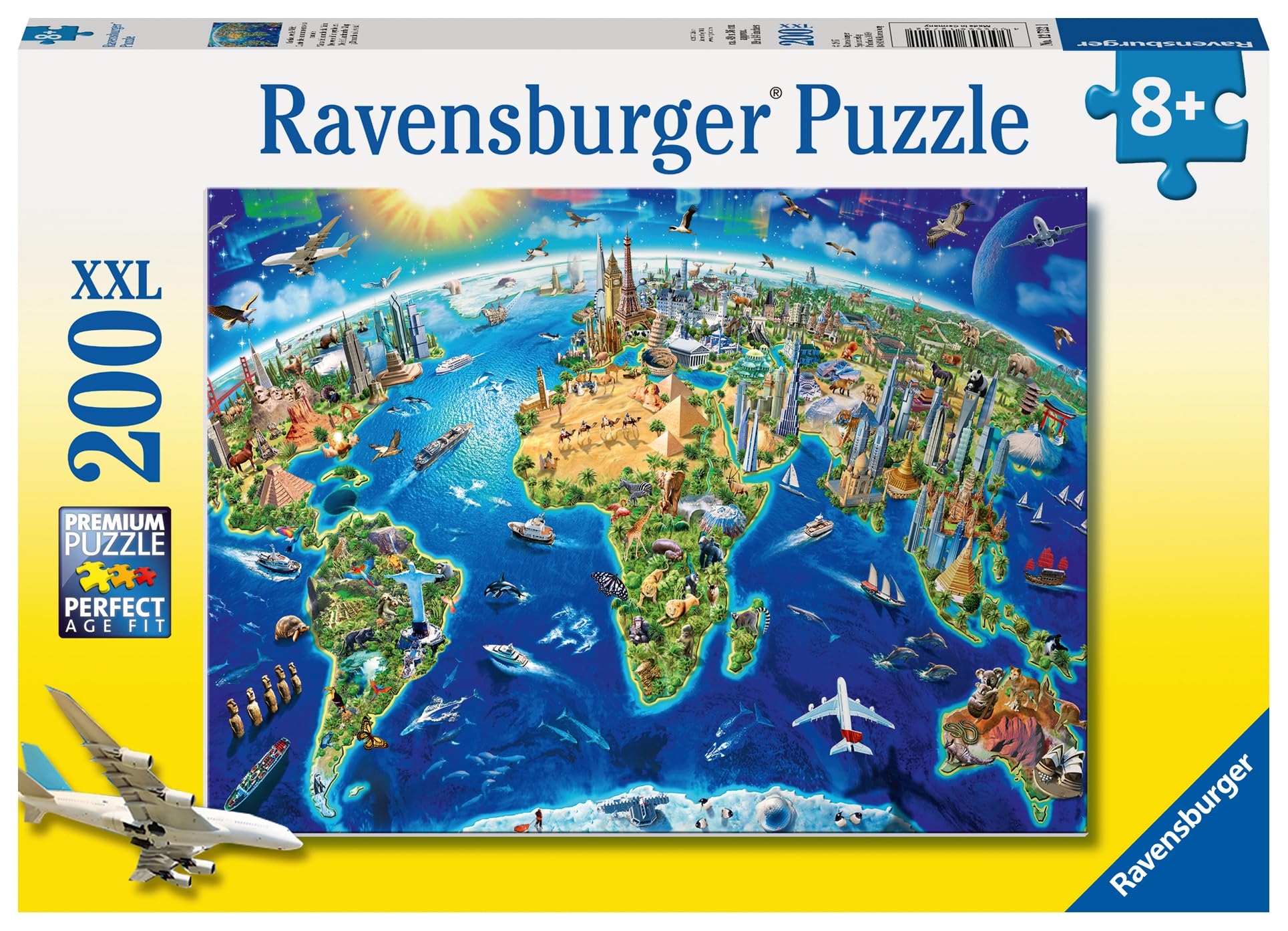 Ravensburger World Landmarks Map 200 Piece Jigsaw Puzzle for Kids Age 8 Years Up, Yellow