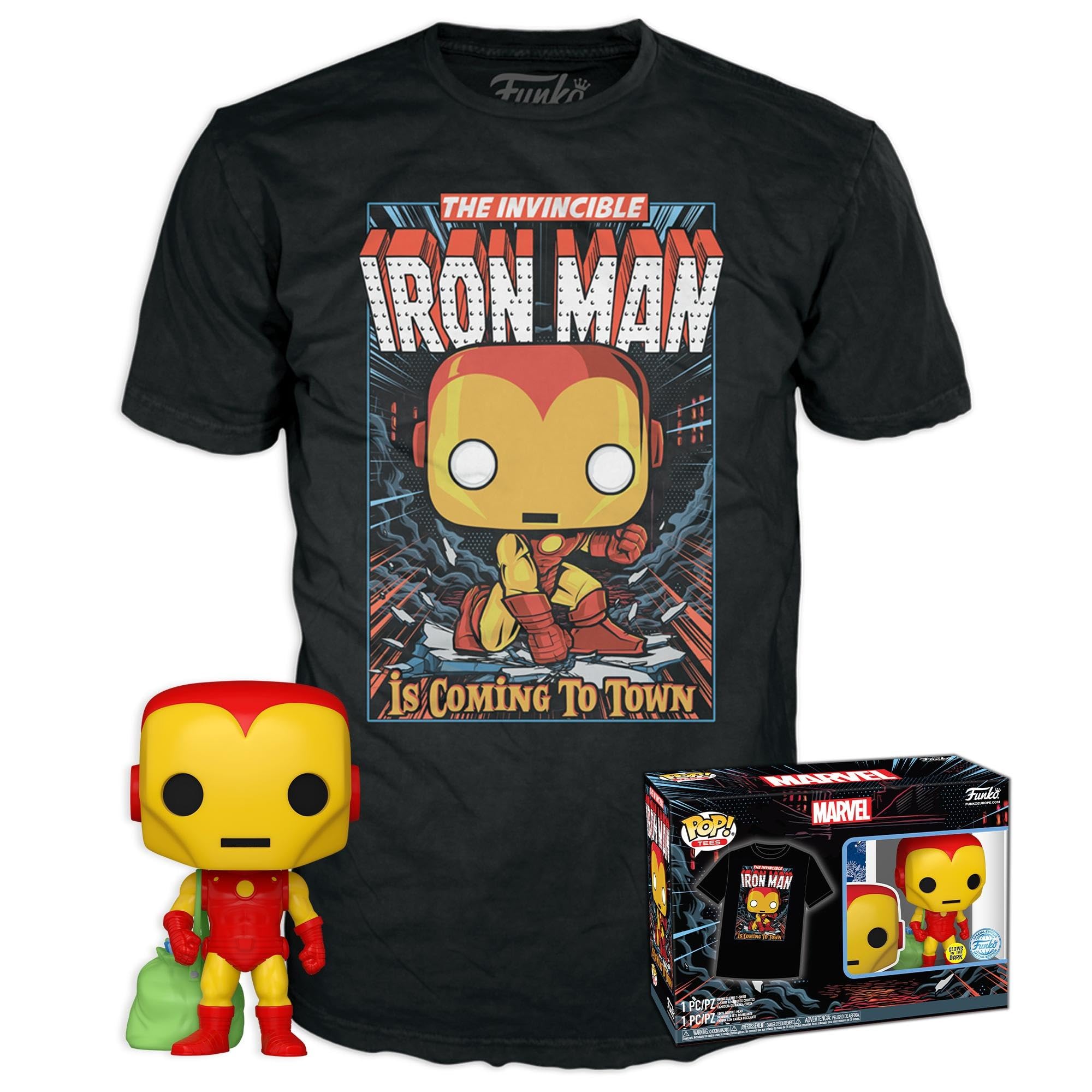 Funko POP! & Tee: Marvel - Holiday Iron Man - Glow In the Dark - Small - (S) - T-Shirt - Clothes With Collectable Vinyl Figure - Gift Idea - Toys and Short Sleeve Top for Adults Unisex Men and Women