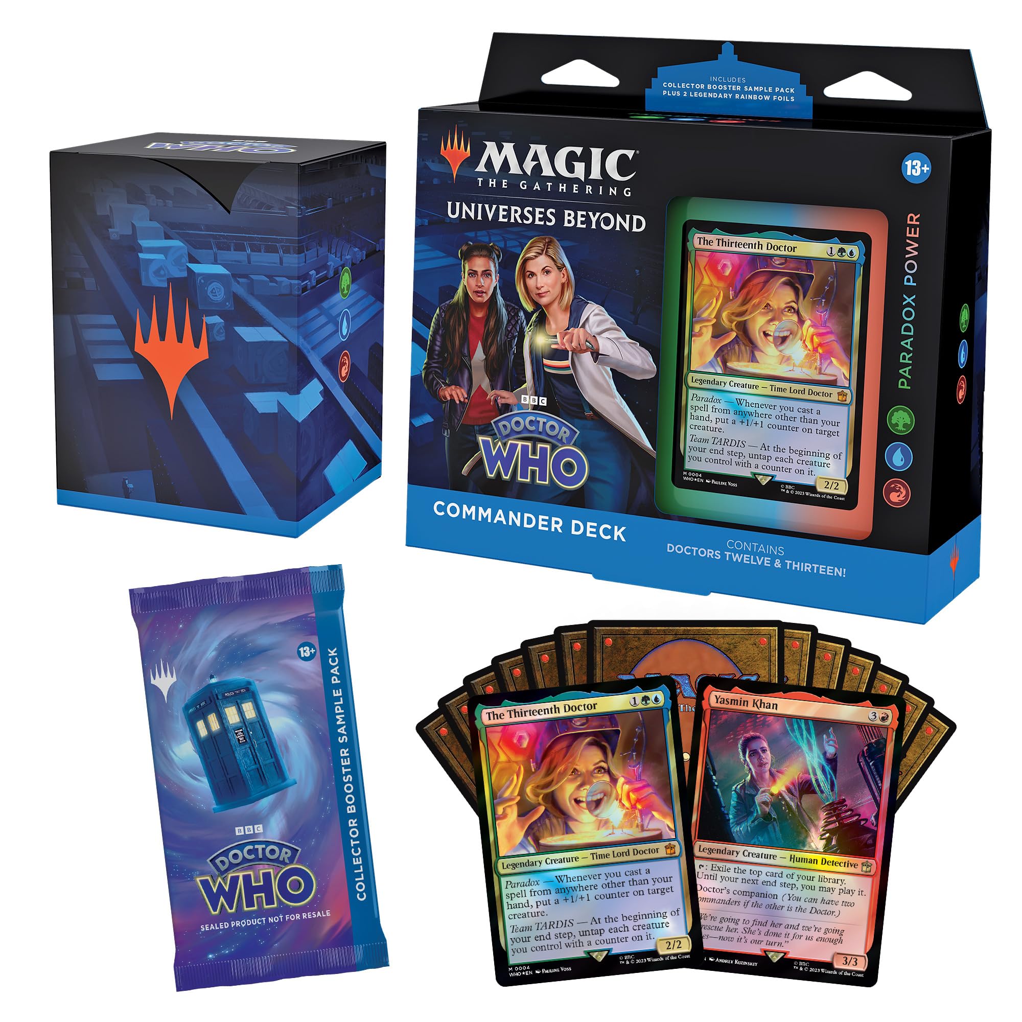 Magic: The Gathering Doctor Who Commander Deck – Paradox Power (100-Card Deck, 2-Card Collector Booster Sample Pack + Accessories)