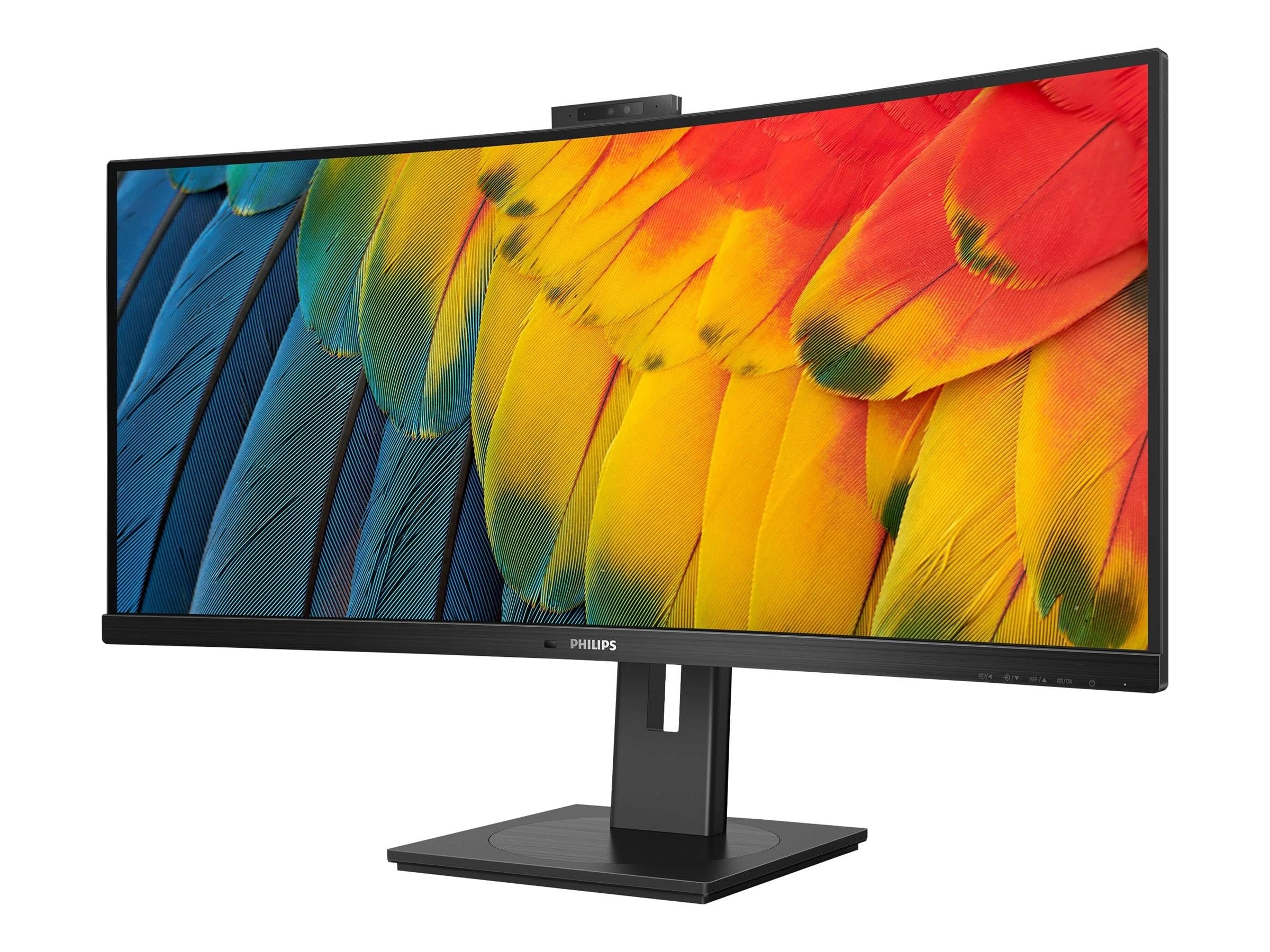 PHILIPS 34B1U5600CH - 34 Inch WQHD Curved Monitor, 120Hz, VA, 4ms, WebCam, KVM, MultiView, RJ-45 to USB-C, height Adjust (3440 x 1440 @ 120Hz, HDMI 2.0 / DP 1.4 / USB-C PD 100W)