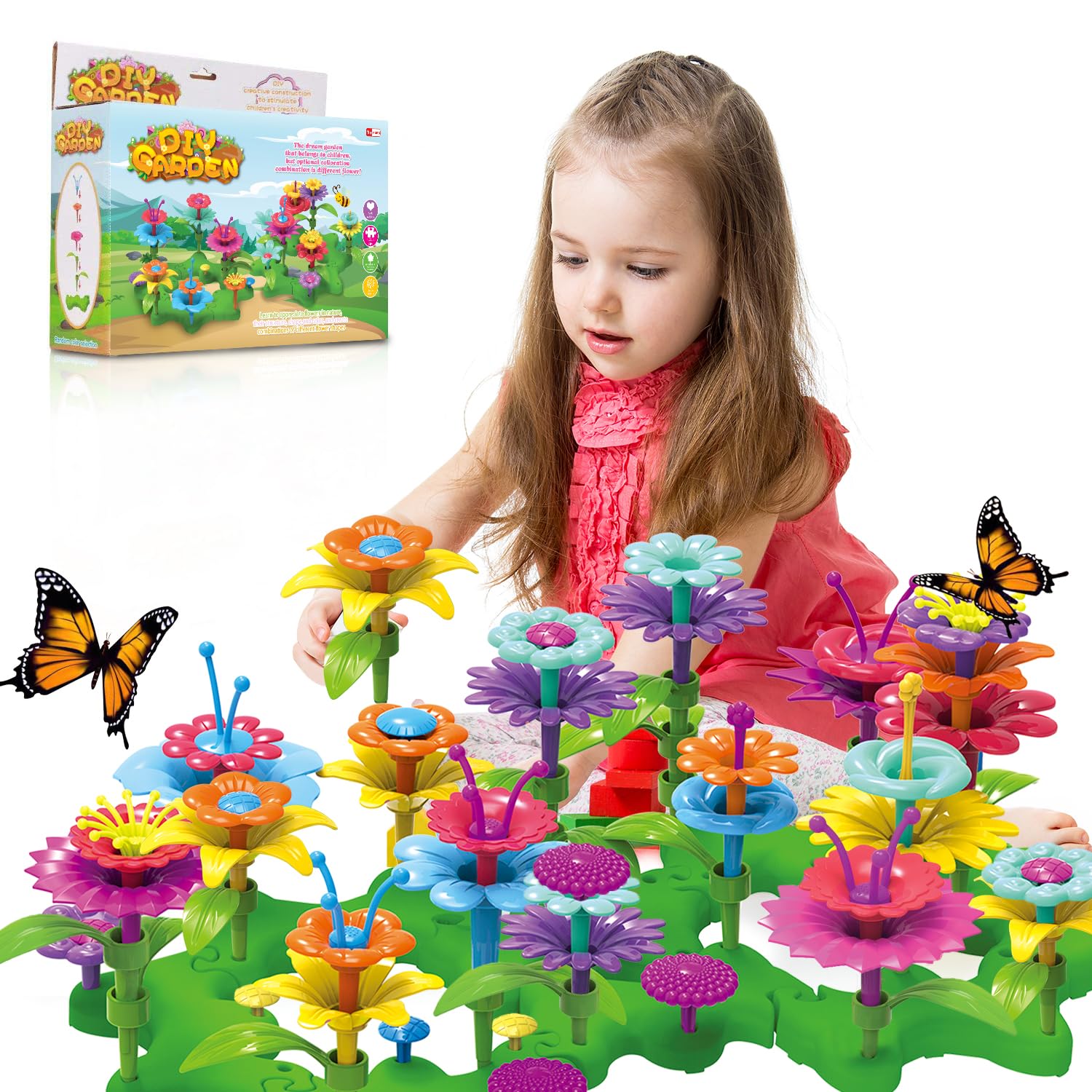 Girls Toys Flower Garden Building Toys for 3 4 5 6 Years Old Girls and Boys Toddlers Kids Gifts for 3+ Years Old Birthday Christmas Building Block Toys for Indoor &Outdoor Education STEM Toys-102PCS