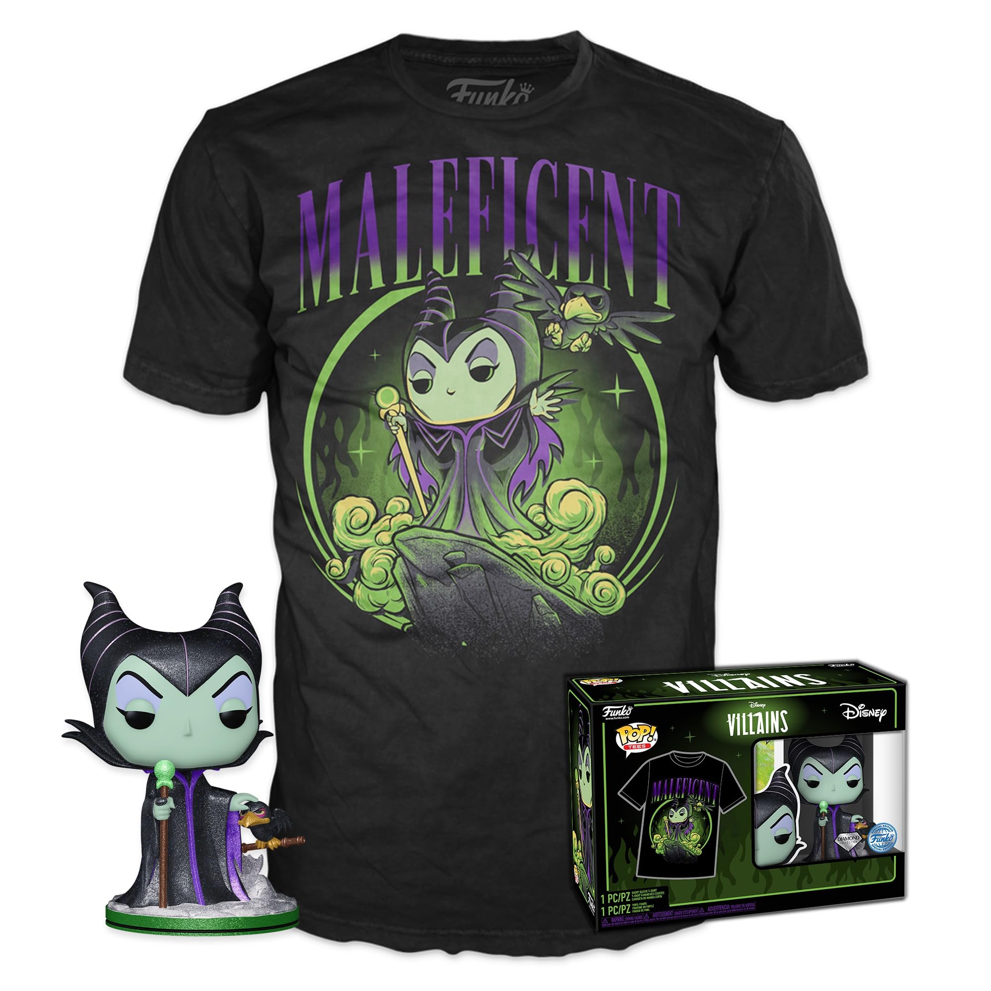 Funko POP! & Tee: Villains - Maleficent - Diamond Glitter - M - Medium - Disney - T-Shirt - Clothes With Collectable Vinyl Figure - Gift Idea - Toys and Short Sleeve Top for Adults Unisex Men