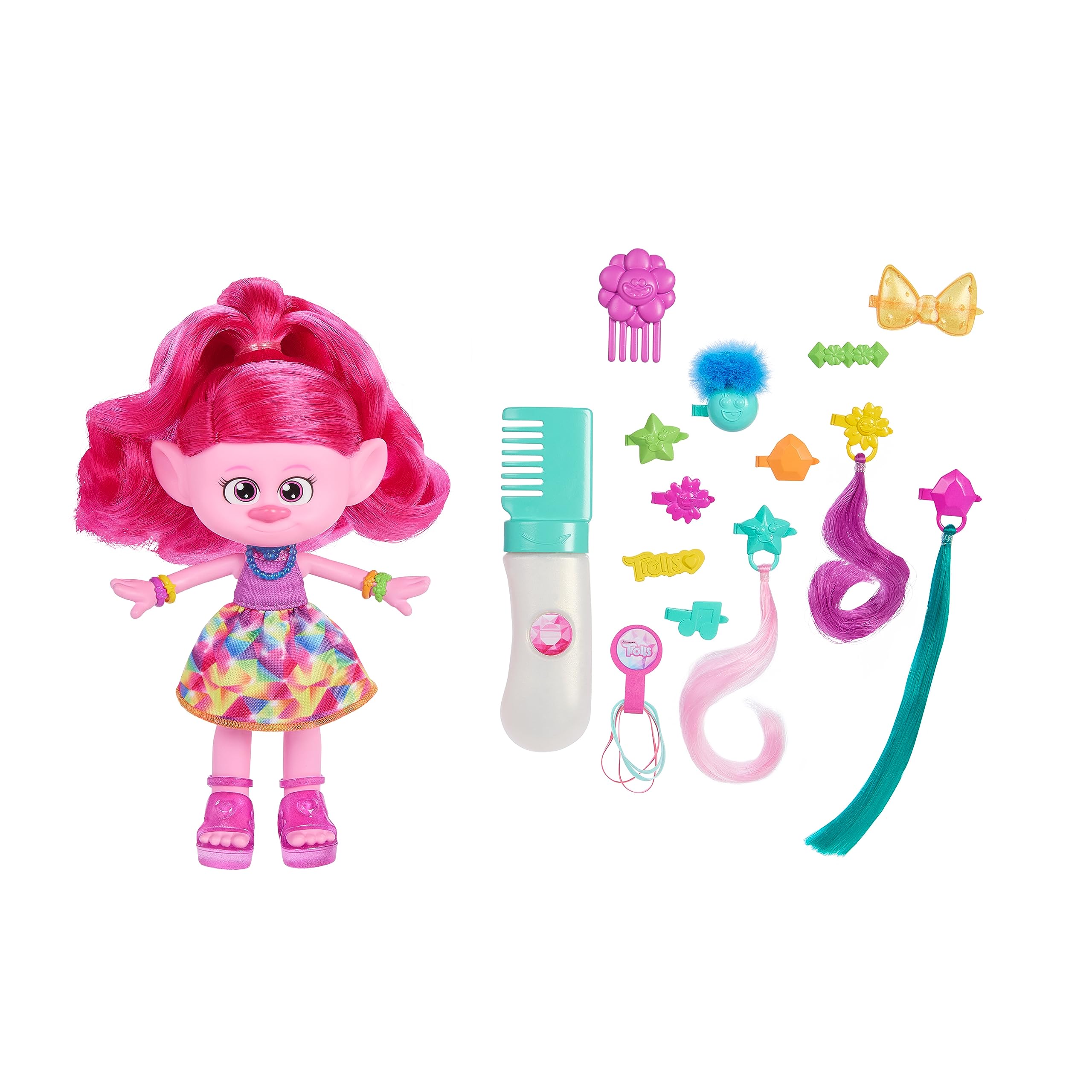 Mattel Trolls Band Together Doll & 15+ Accessories, Hair-tastic Queen Poppy Fashion Doll with Glitter Comb, HNF25