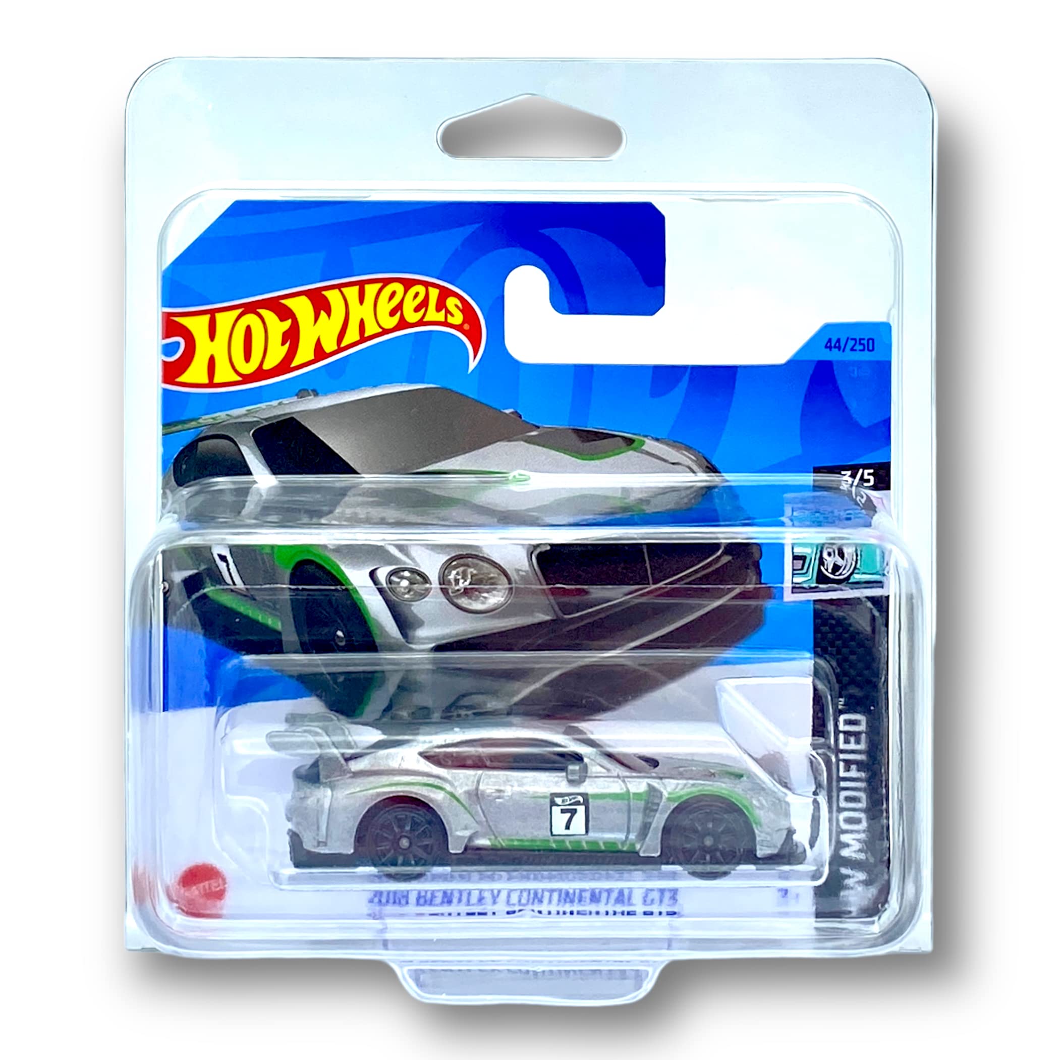 Hot Wheels 2018 Bentley Continental GT3 (Silver) 3/5 HW Modified 2023-44/250 (Short Card) *** COMES IN A KLAS CAR KEEPER PROTECTIVE COLLECTORS CASE *** HKL45