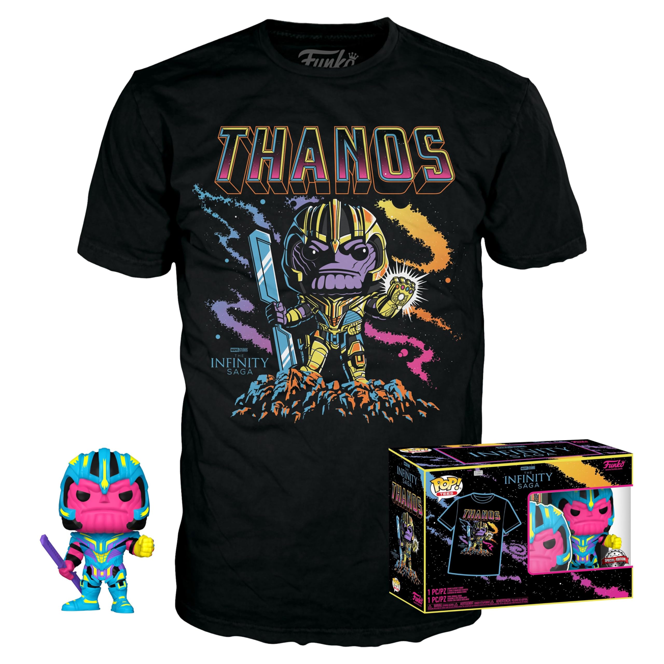 Funko Pop! & Tee: Marvel - Thanos - (BKLT) - Extra Large - (XL) - Marvel Comics - T-Shirt - Clothes With Collectable Vinyl Figure - Gift Idea - Toys and Short Sleeve Top for Adults Unisex Men