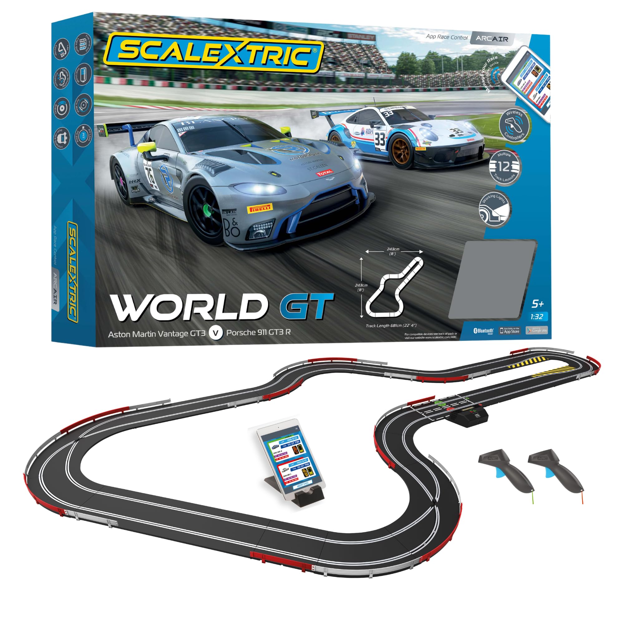 Scalextric Digital Racing Track Sets for Kids - ARC AIR: World GT Race Set - App Controlled Electric Kids Race Track Ages 8+, Slot Car Race Tracks, Multi-Car Racing - 1:32 Scale Boys Birthday Gifts