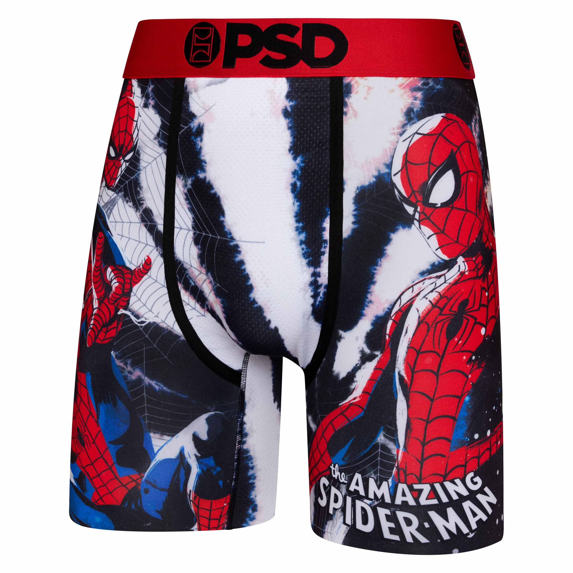 PSD Men's Marvel Print Boxer Briefs - 7 Inch Inseam Breathable and Supportive Men's Underwear with Moisture-Wicking Fabric, Spiderman, L