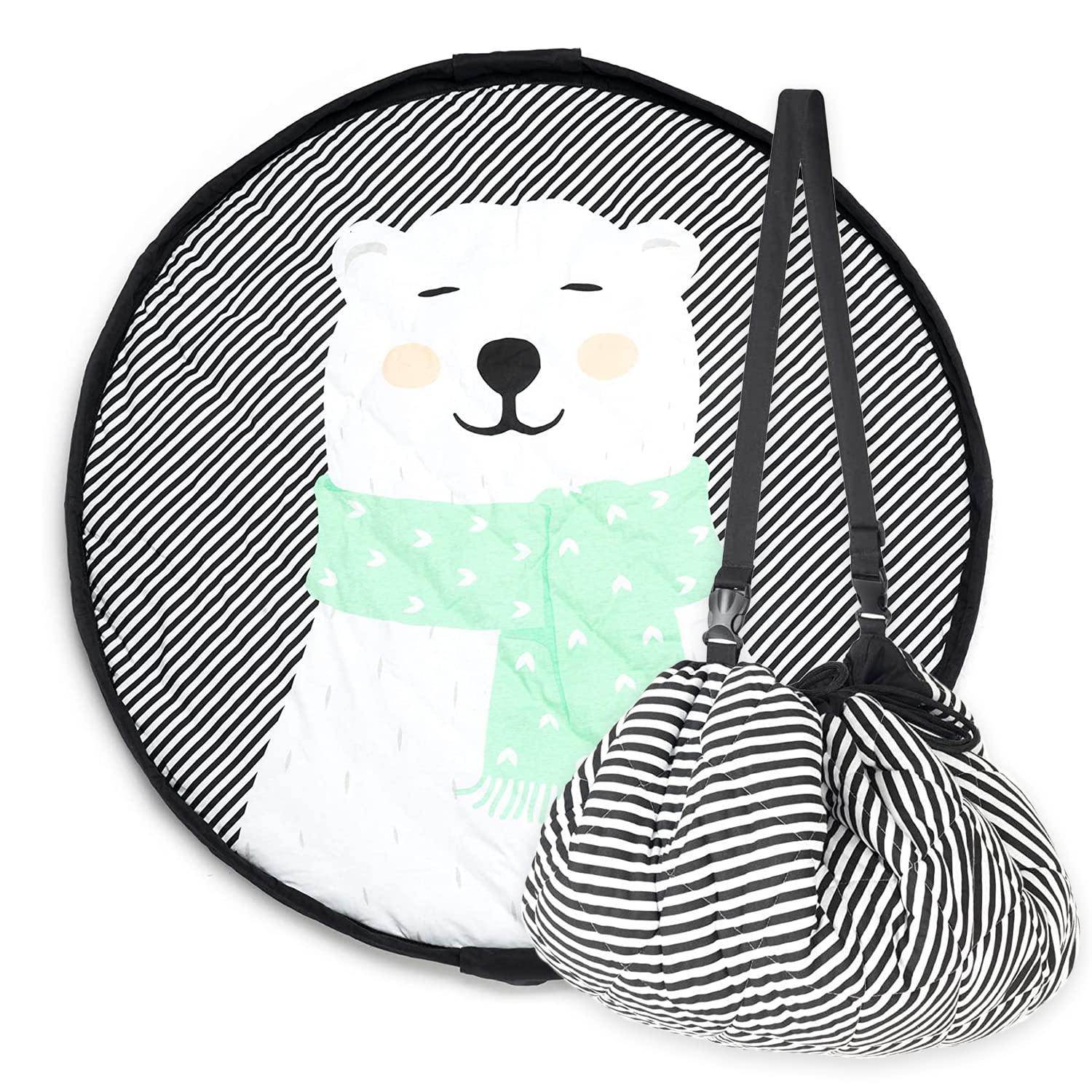 Play&Go 3-in-1 Soft Jersey Cotton Baby Playmat Shoulder, Stroller, Carry Toy, Travel and Diaper Bag 120CM Polar Bear (Polar Bear)