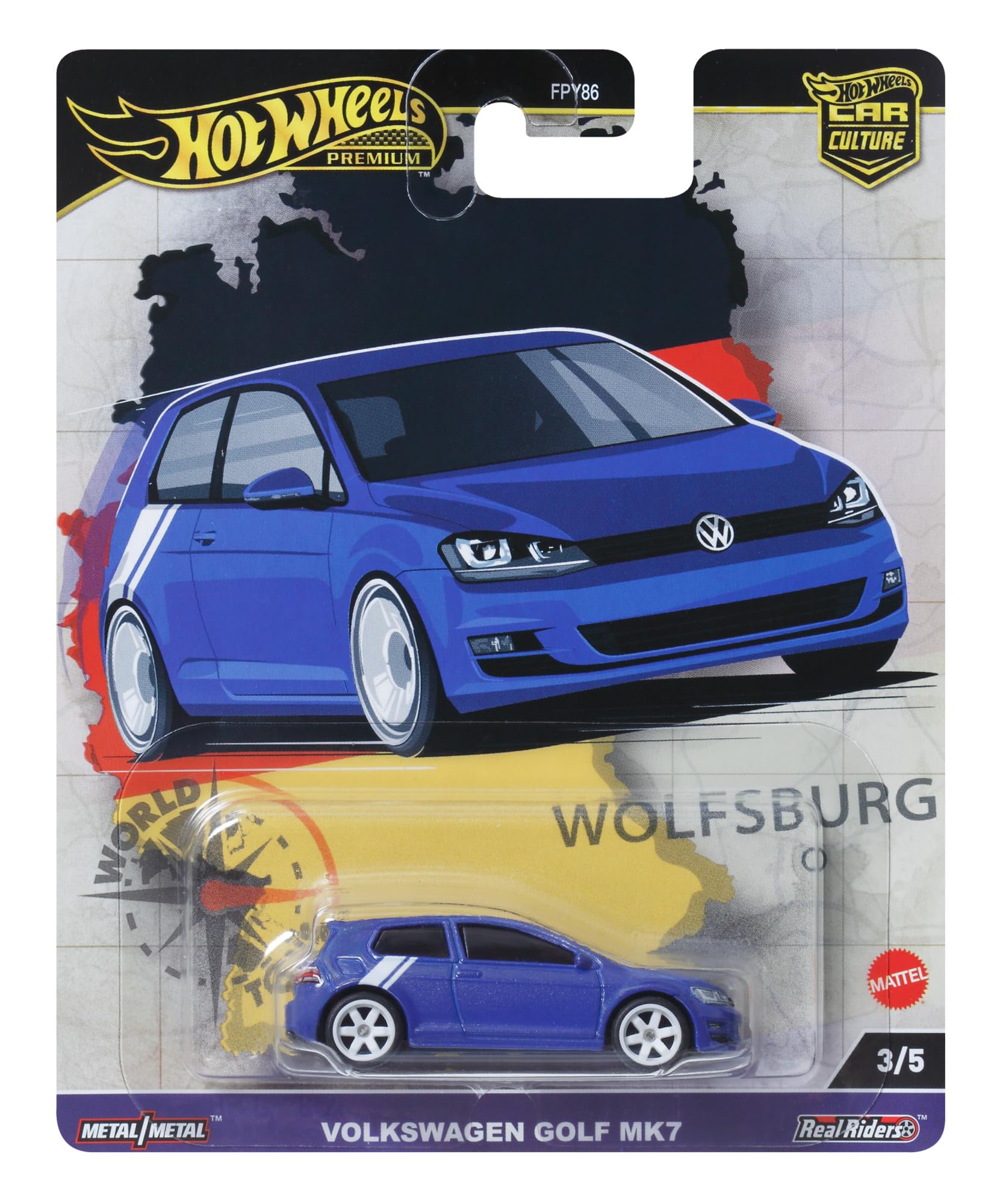 Hot Wheels Premium Volkswagen Golf MK7, Car Culture Circuit Legends Vehicles for Kids 3 Years Old & Up and Adult fans and Collectors, Premium Collection of Car Culture 1:64 Scale Vehicles, HRV79