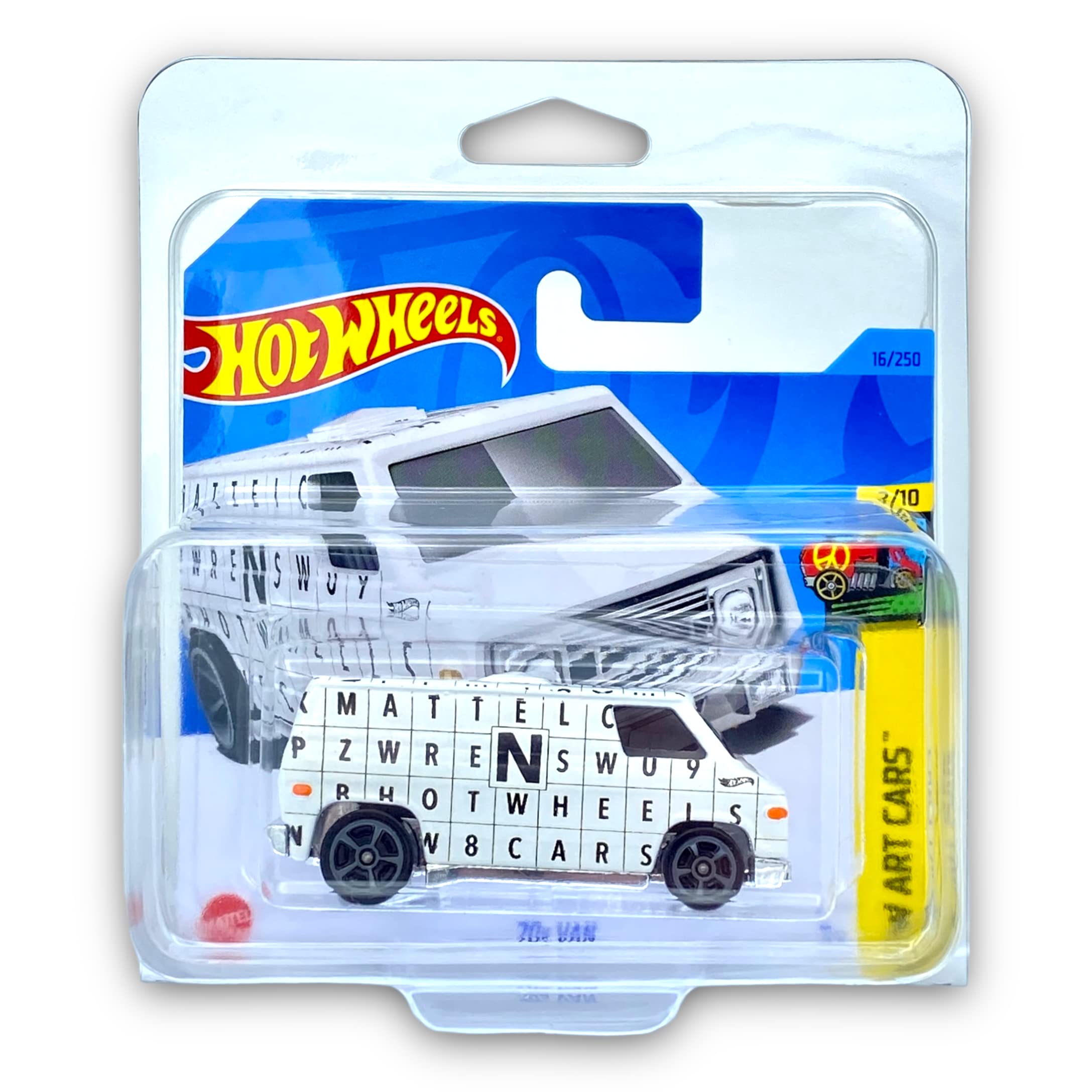 Hot Wheels 70s Van (White) 2/10 HW Art Cars 2023-16/250 (Short Card) - COMES IN A KLAS CAR KEEPER PROTECTIVE COLLECTORS CASE - HKH46