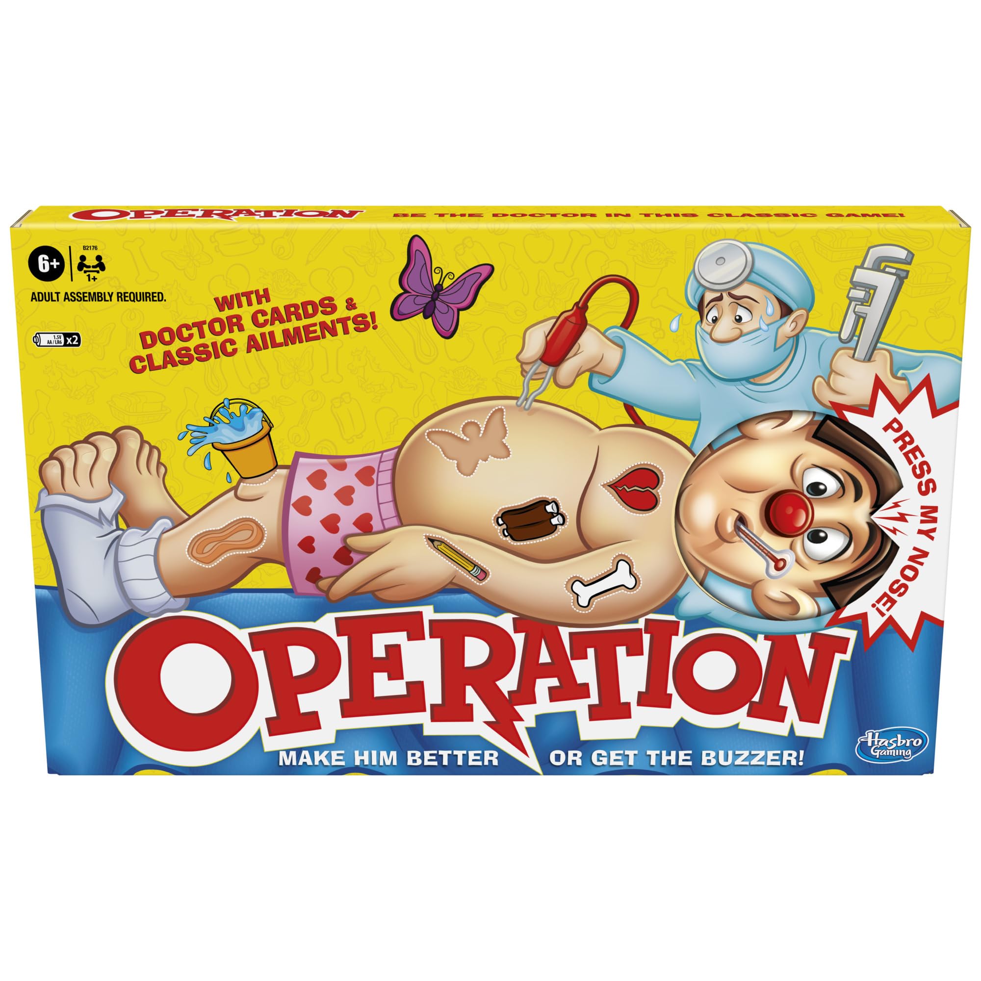 Operation Electronic Board Game with Doctor Cards and Funny Ailments, 1+ Player, Funny Kids' Games, for Boys & Girls aged 6 Plus