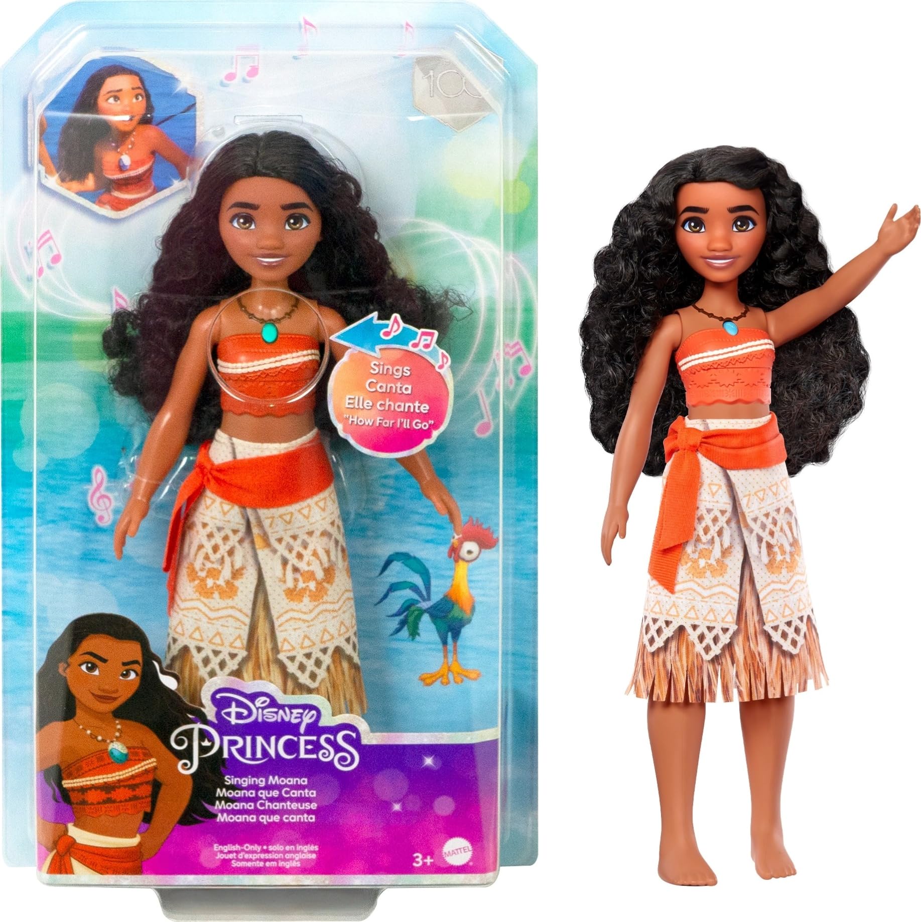 Mattel Disney Princess Toys, Singing Moana Doll in Signature Clothing, Sings “How Far I’ll Go” From the Disney Movie, HLW16