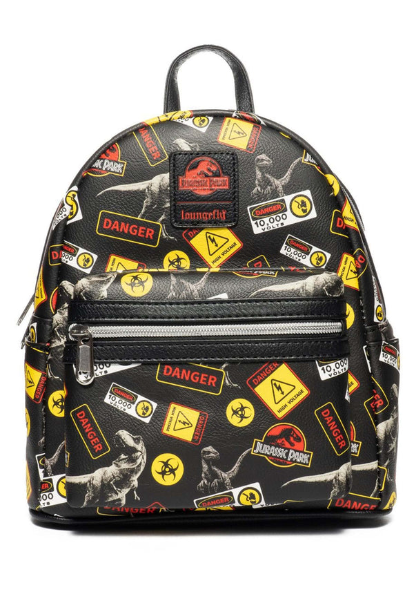 Jurassic Park Warning Signs Mini-Backpack - Entertainment Earth Exclusive, Black, One Size