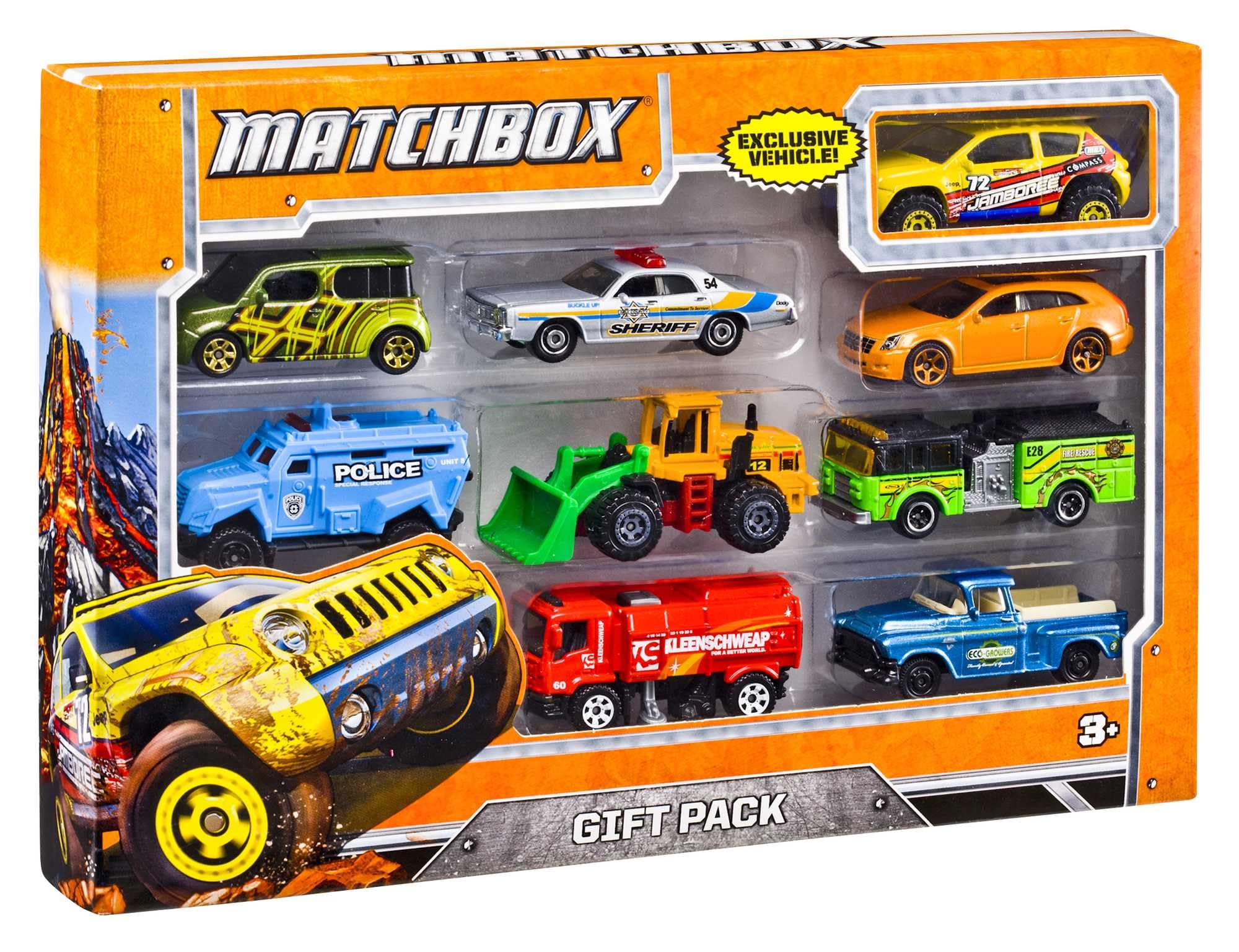 Matchbox 9-Pack Vehicles, Collection of 9 1:64 Scale Die-Cast Toy Cars Featuring Real-World Replicas of Recognizable Vehicles for Collectors and Kids 3 Years Old & Older, X7111