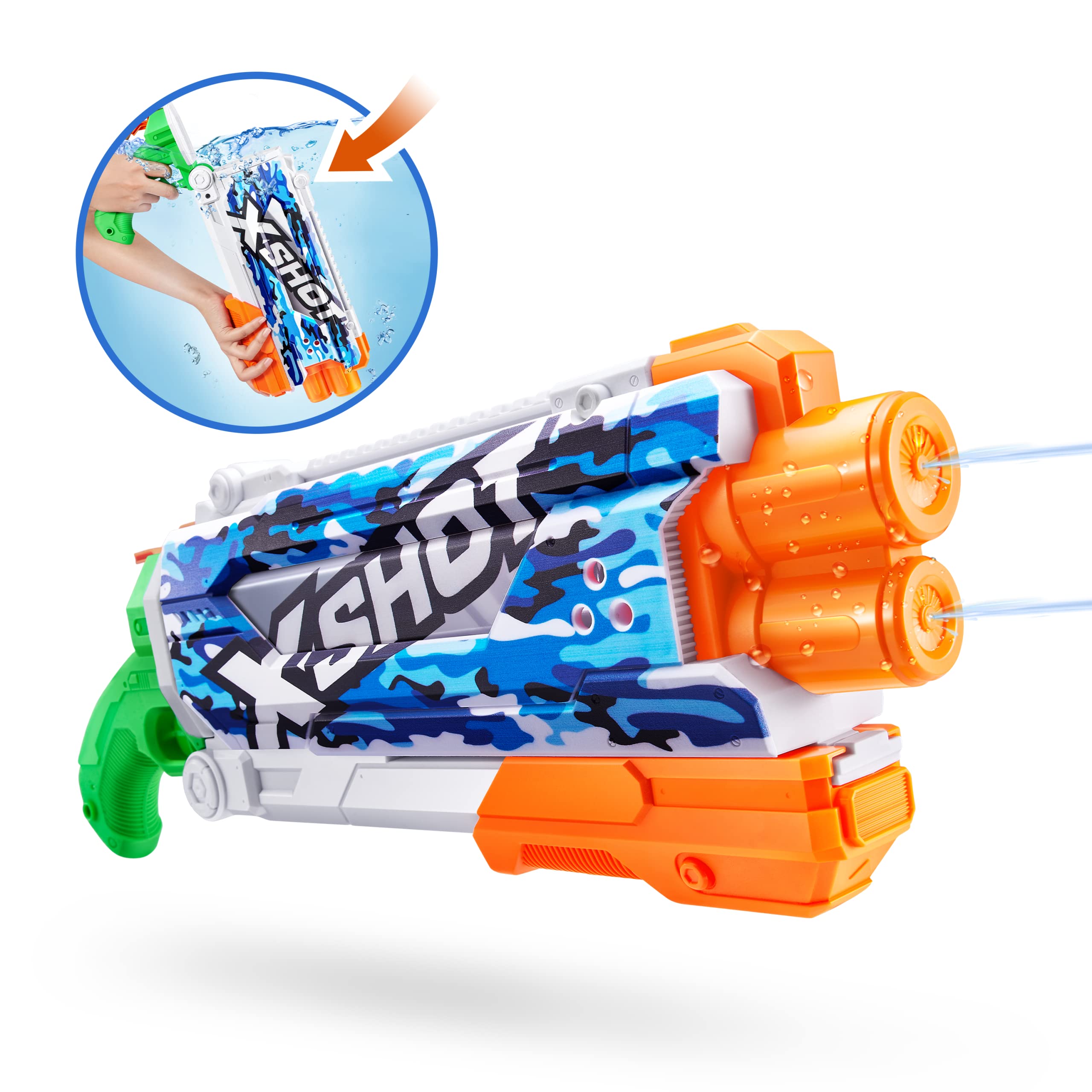 XSHOT Water Fast-Fill Skins Pump Action, Water Camo, Water Blaster, Summer Outdoor Pool Toy, Mailer Box (Camo)