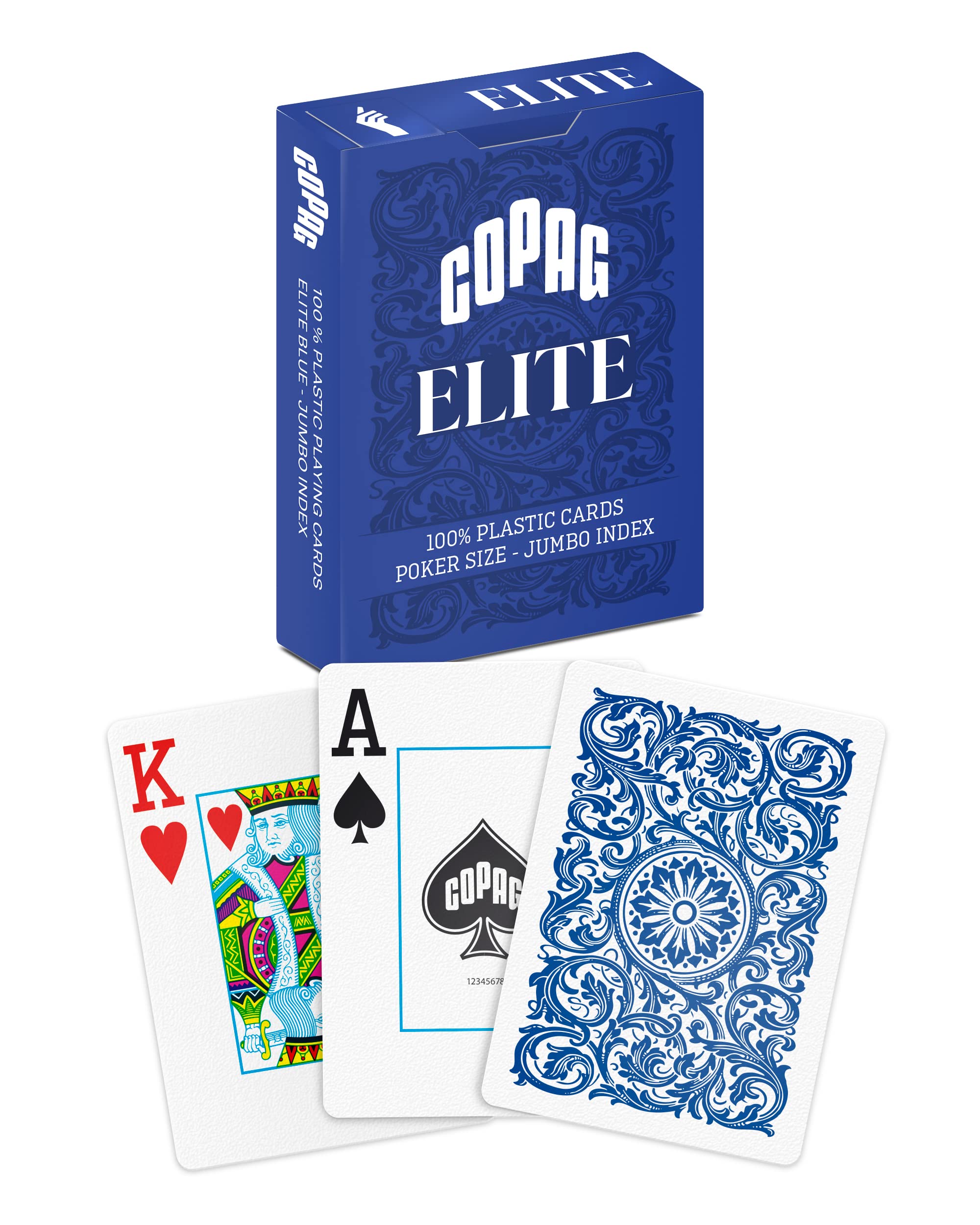 Copag Elite 100% Plastic Playing Cards, Poker Size (Standard) Jumbo Index Single Deck (Blue)