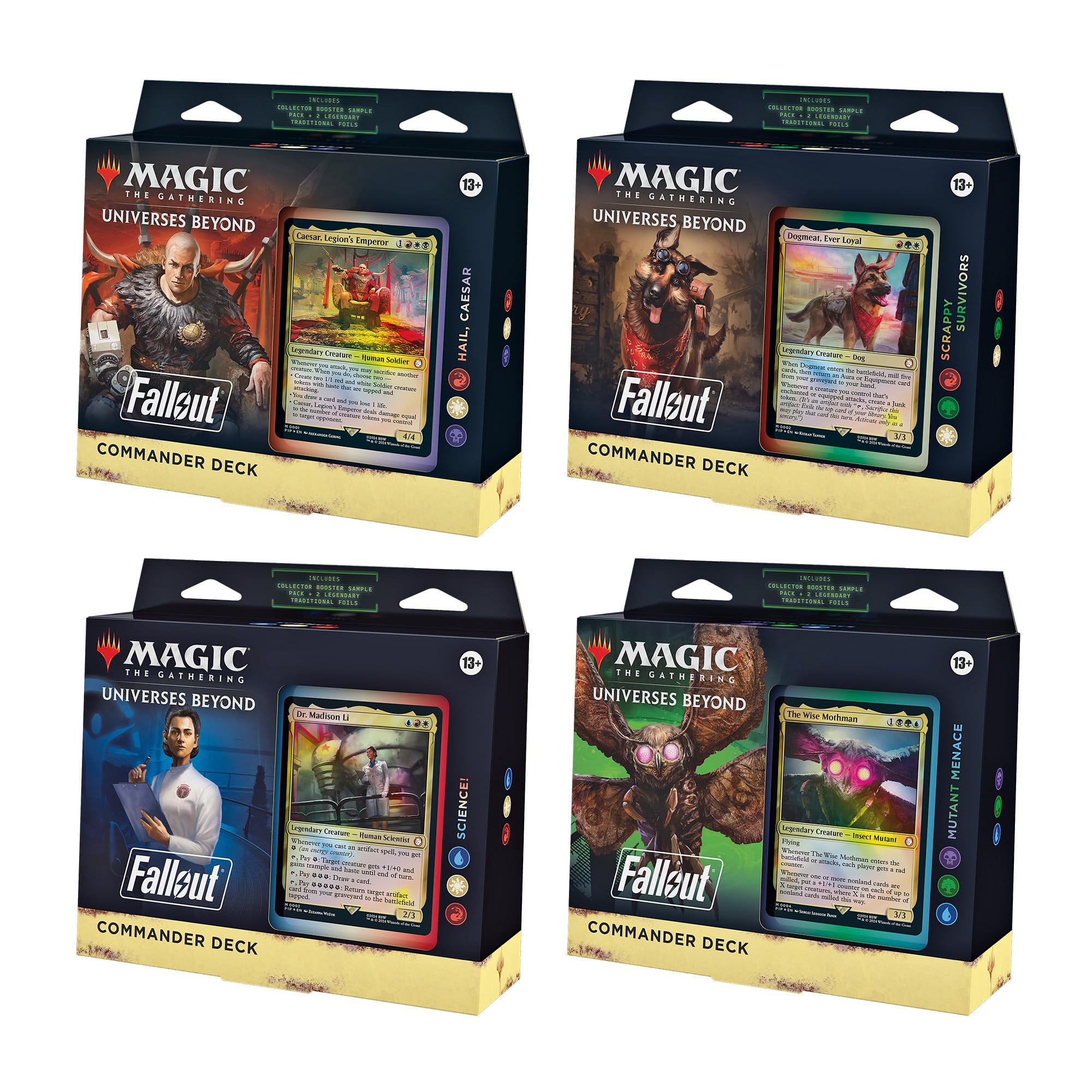 MAGIC THE GATHERING: FALLOUT COMMANDER Deck BUNDLE – Includes All 4 Decks (1 Hail Caesar, 1 Scrappy Survivors, 1 Science!, and 1 Mutant Menace)