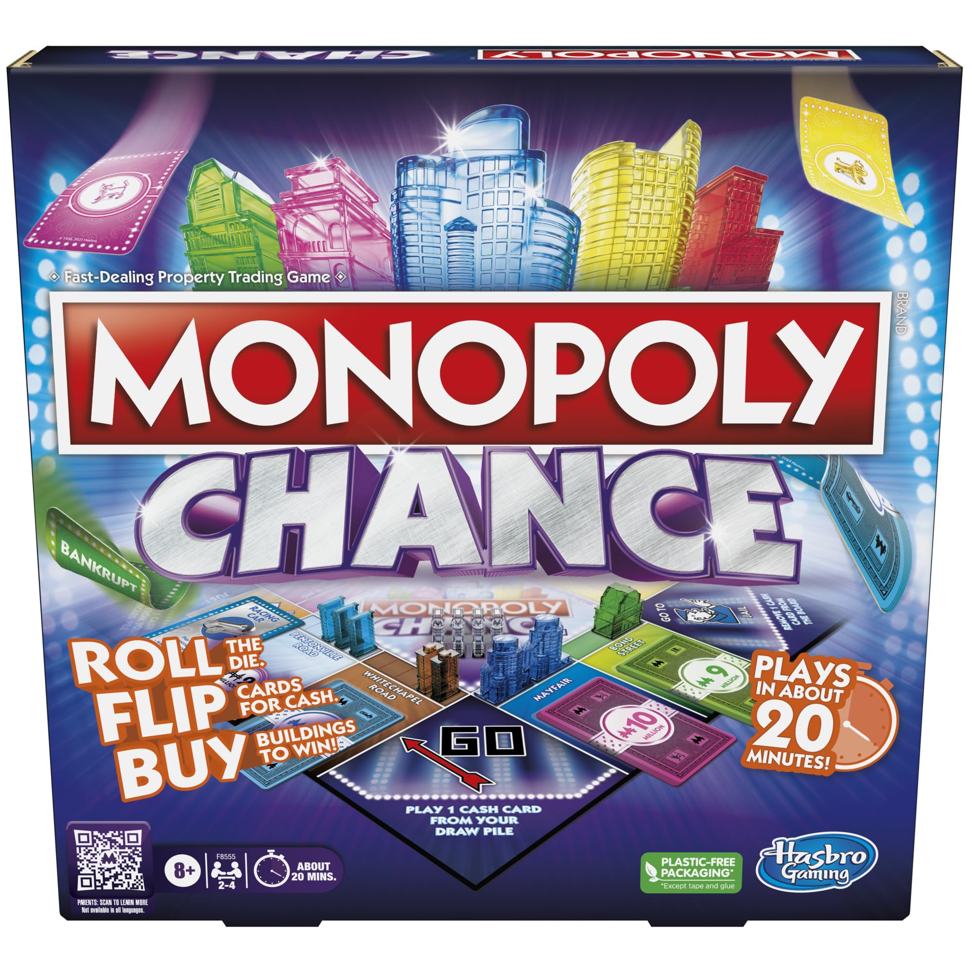 Monopoly Chance Board Game, Fast-Paced Monopoly Family Game for 2-4 Players, 20 Min. Average