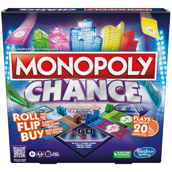 Monopoly Chance Board Game, Fast-Paced Monopoly Family Game for 2-4 Players, 20 Min. Average