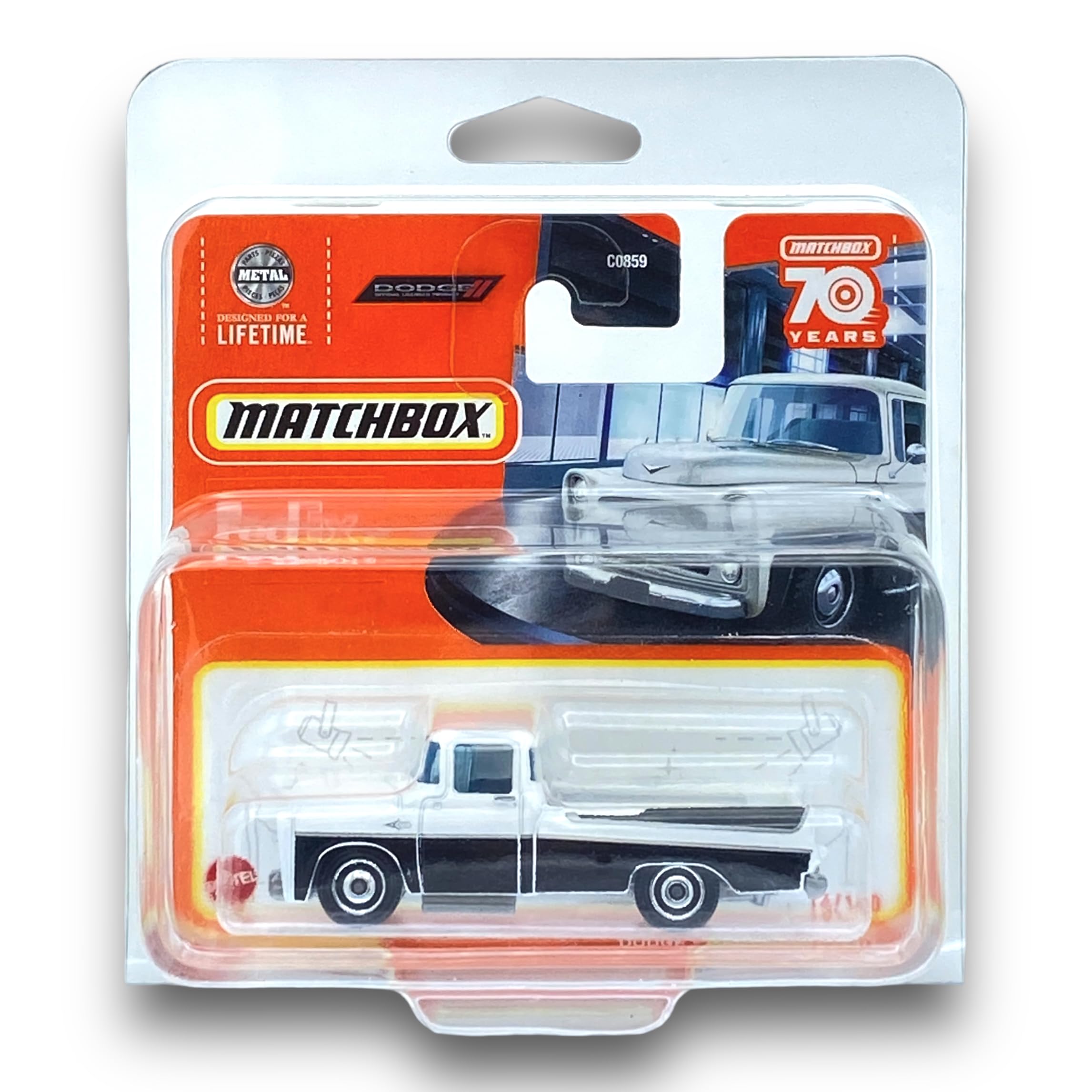 Matchbox Dodge Sweptside Pickup (White & Black) - Dodge 2023-14/100 (Short Card) - COMES IN A KLAS CAR KEEPER SHORT CARD PROTECTOR CASE - HLD38, MB063