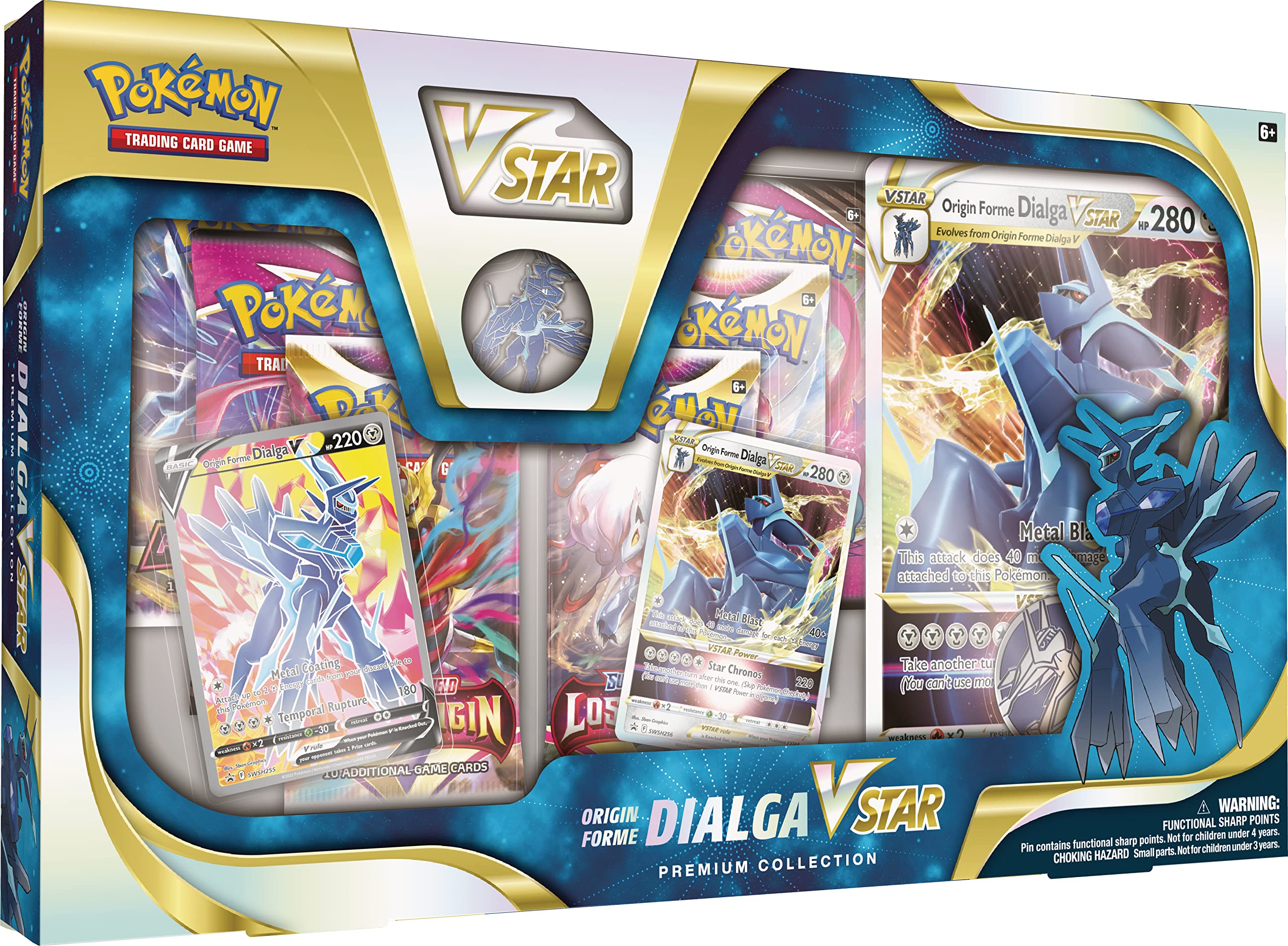 Pokémon TCG: Origin Forme Dialga VSTAR Premium Collection (2 Etched Foil Promo Cards, 1 Foil Oversize Card & 5 Booster Packs)