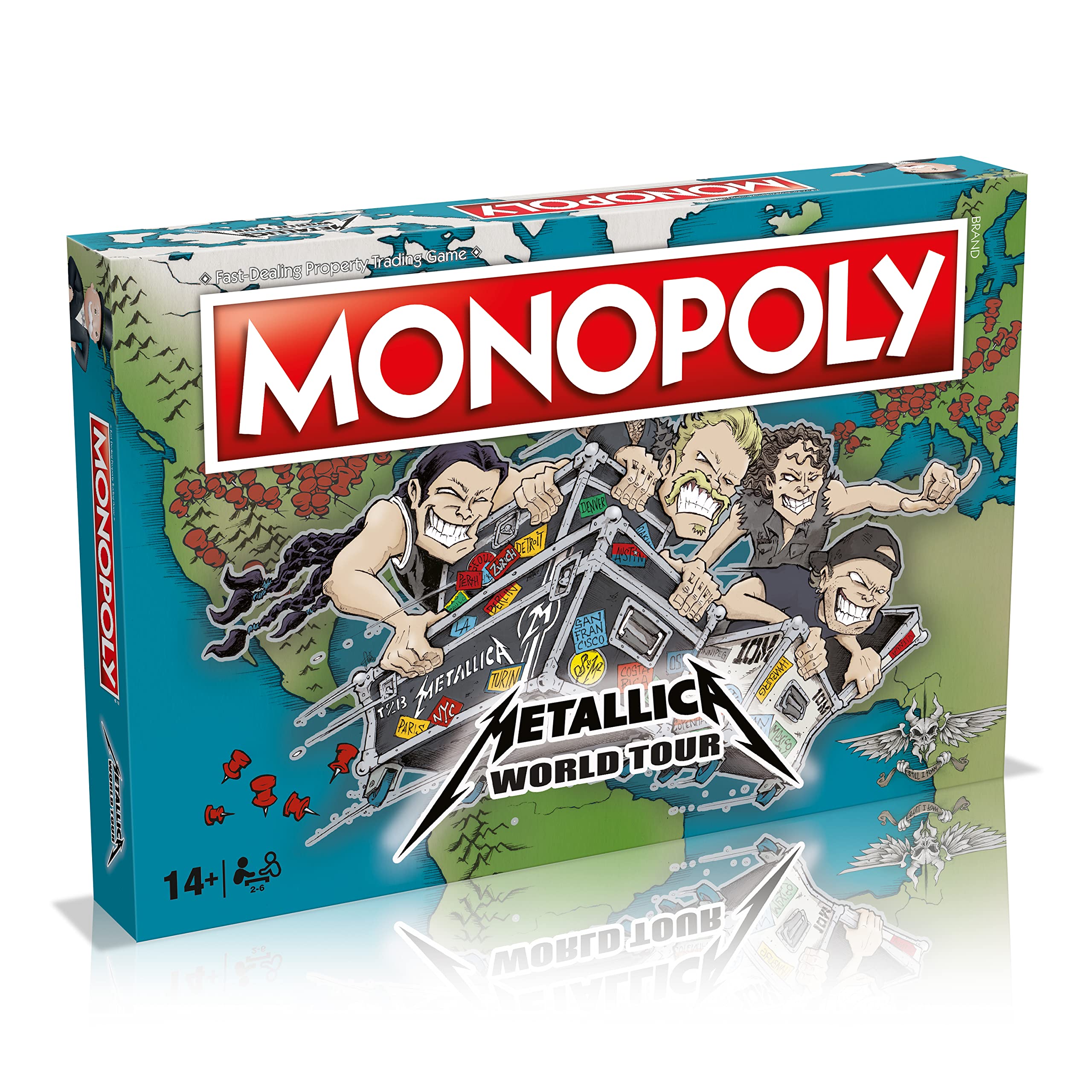 Winning Moves Metallica World Tour Monopoly Board Game, Tour around the globe including Sao Paolo, Chicago and Quebec, Buy properties with Metallic-bucks, makes a great gift for ages 14 plus