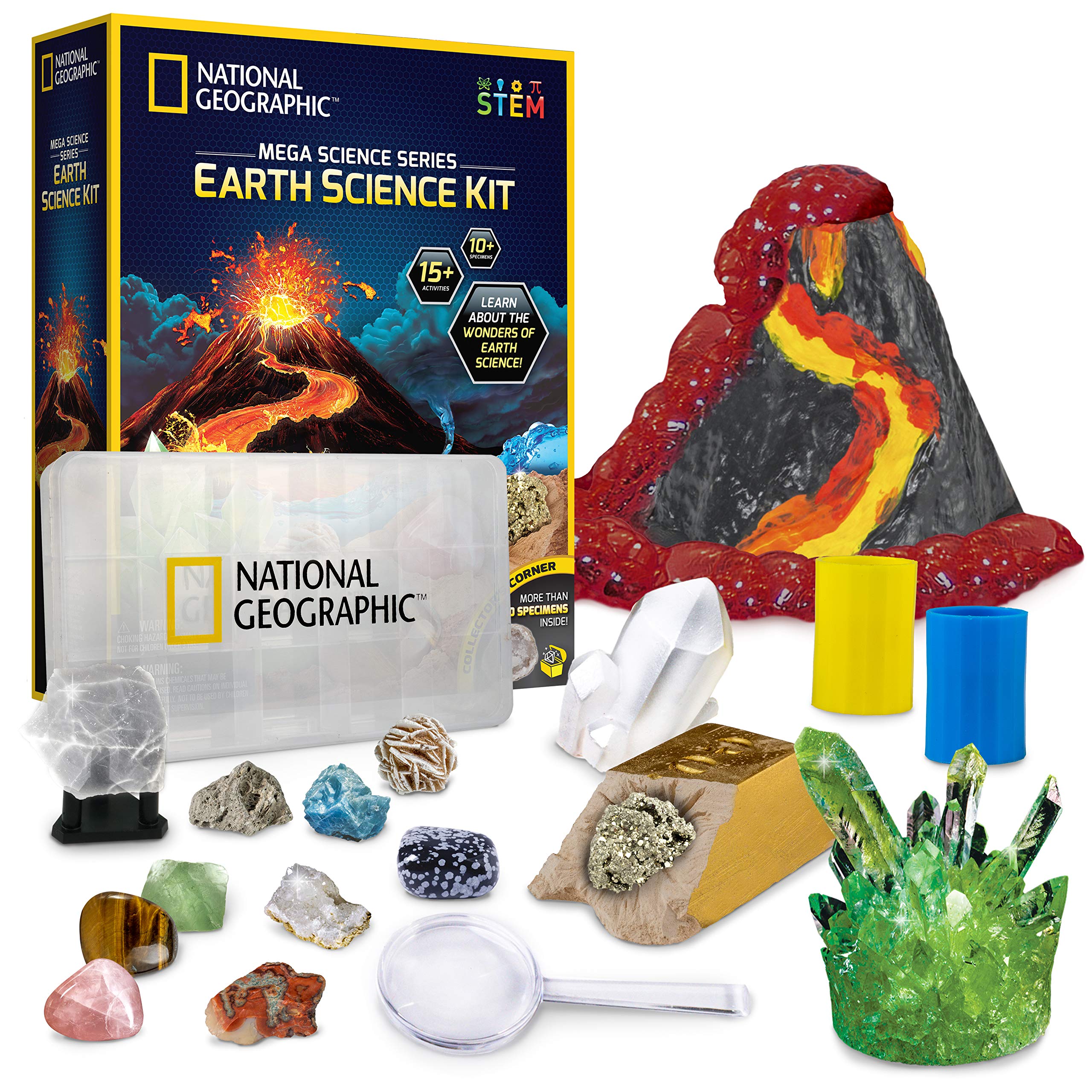 NATIONAL GEOGRAPHIC Earth Science Kit - Over 15 Science Experiments for Kids, Crystal Growing Kit, Volcano Science Kit, Dig Kits & Gemstones, STEM Project Toy for Boys and Girls