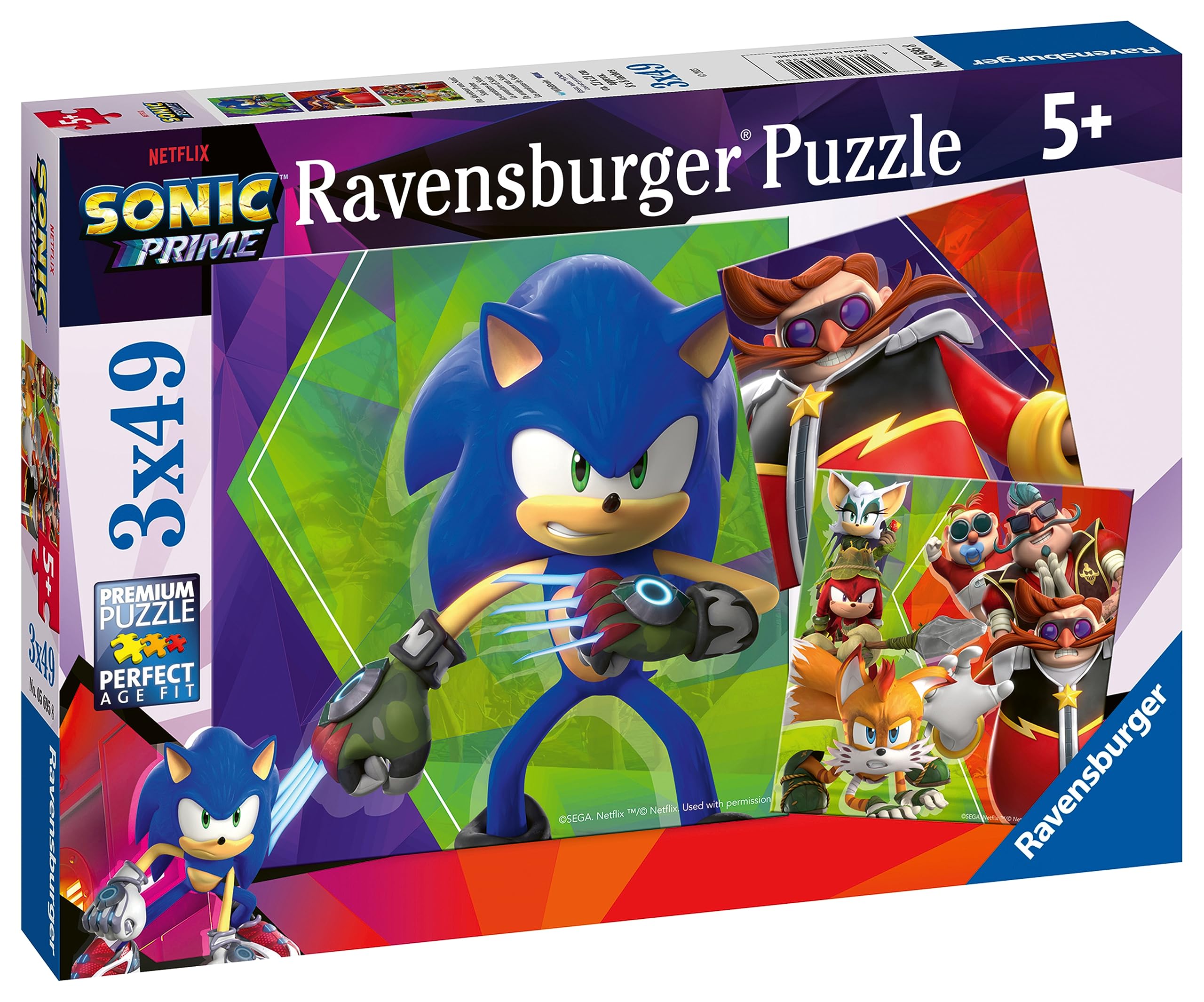 Ravensburger Sonic Prime 3x 49 Piece Jigsaw Puzzles for Kids Age 5 Years Up