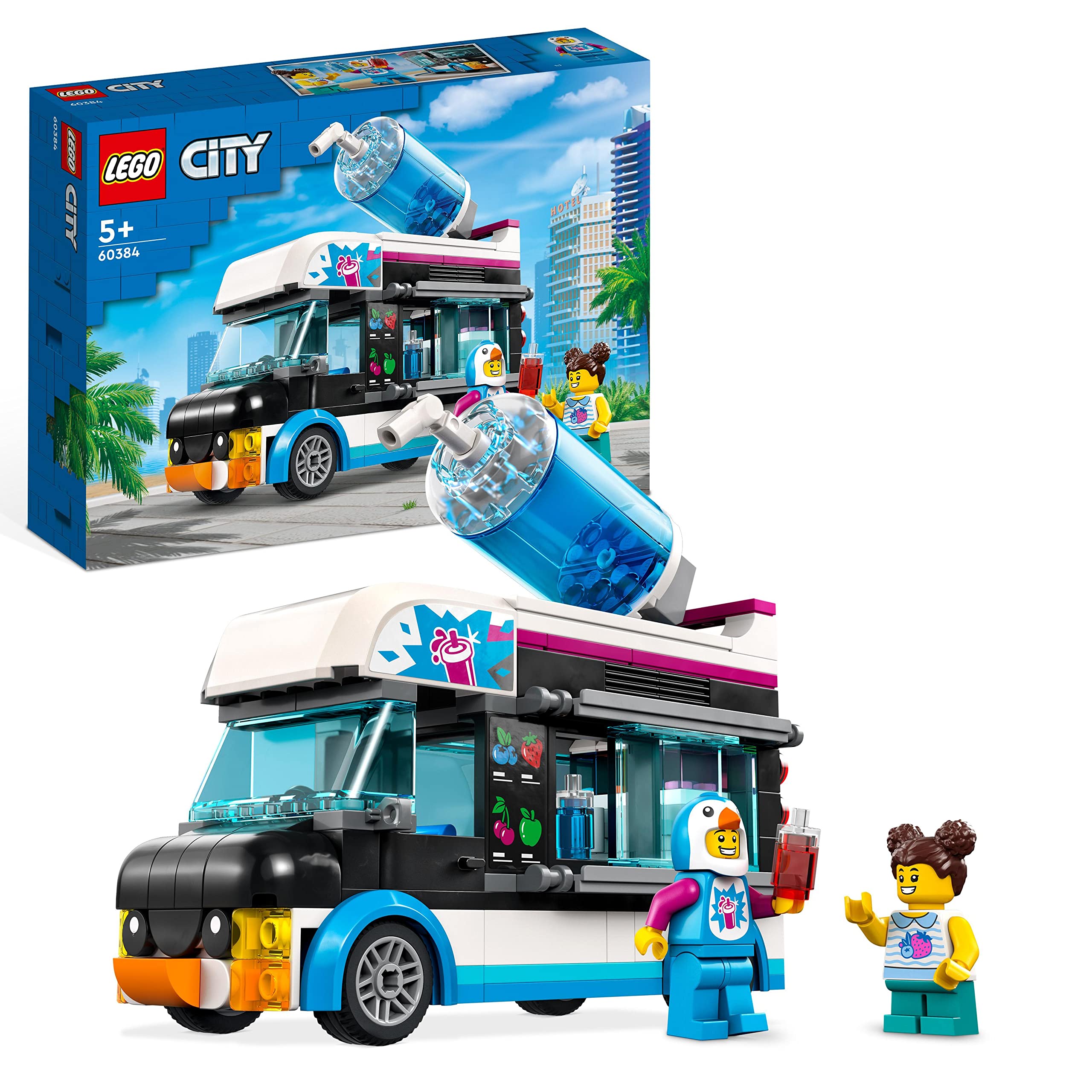 LEGO 60384 City Penguin Slushy Van, Truck Toy for 5 Plus Year Old Kids, Boys & Girls, Vehicle Building Set with Cosutme Figure, Summer Series, Gift Idea