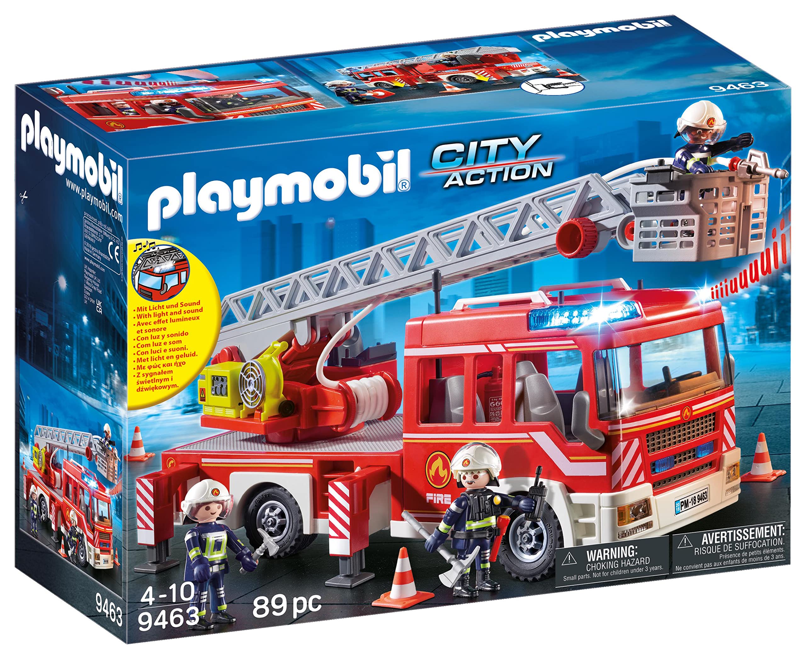 Playmobil 9463 City Action Fire Ladder Unit with Extendable Ladder with Lights and Sound, fire fighter and helicopter toy, fun imaginative role play, playset suitable for children ages 4+