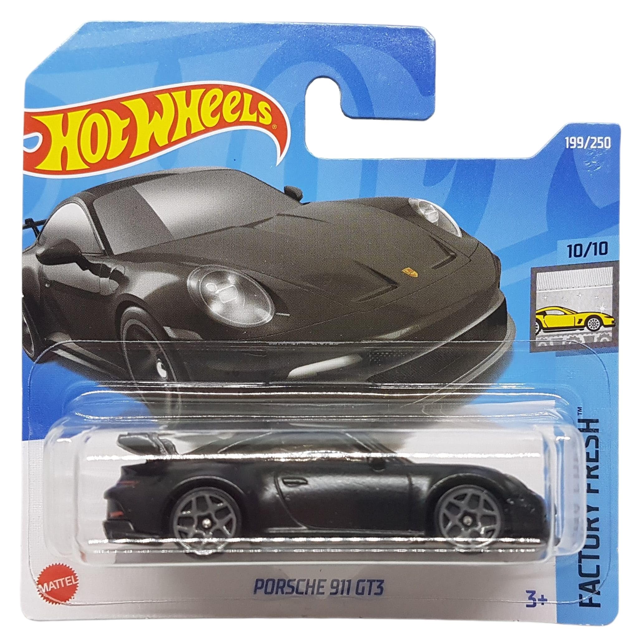 Hot Wheels - Porsche 911 GT3 - Factory Fresh 10/10 - HCX85 - Short Card - Matte Black - Mattel 2022