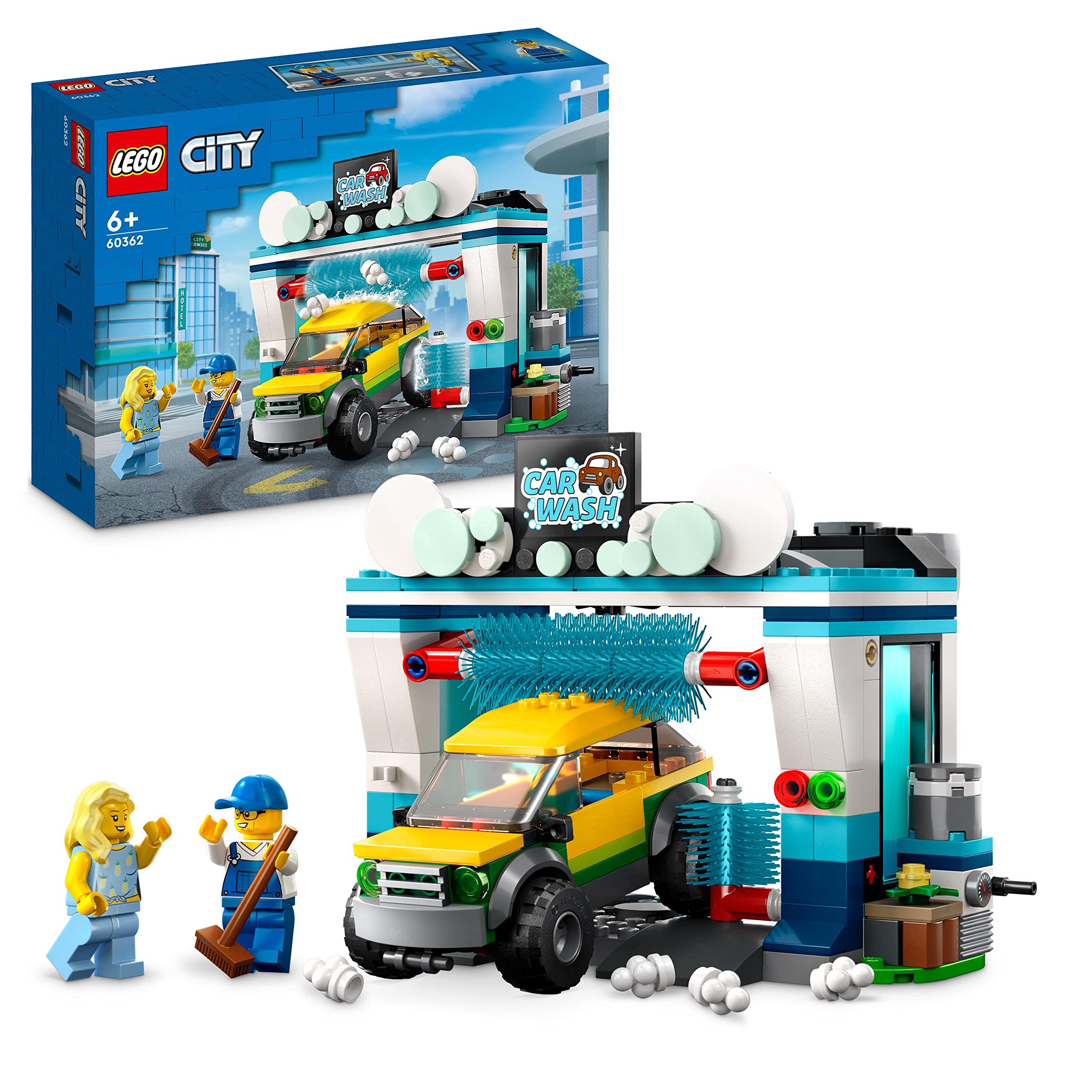 LEGO City Carwash with Toy Car for 6+ Years Old Kids, Boys, Girls, Set with Spinnable Washer Brushes, Vehicle and 2 Minifigures, Small Gift Idea 60362