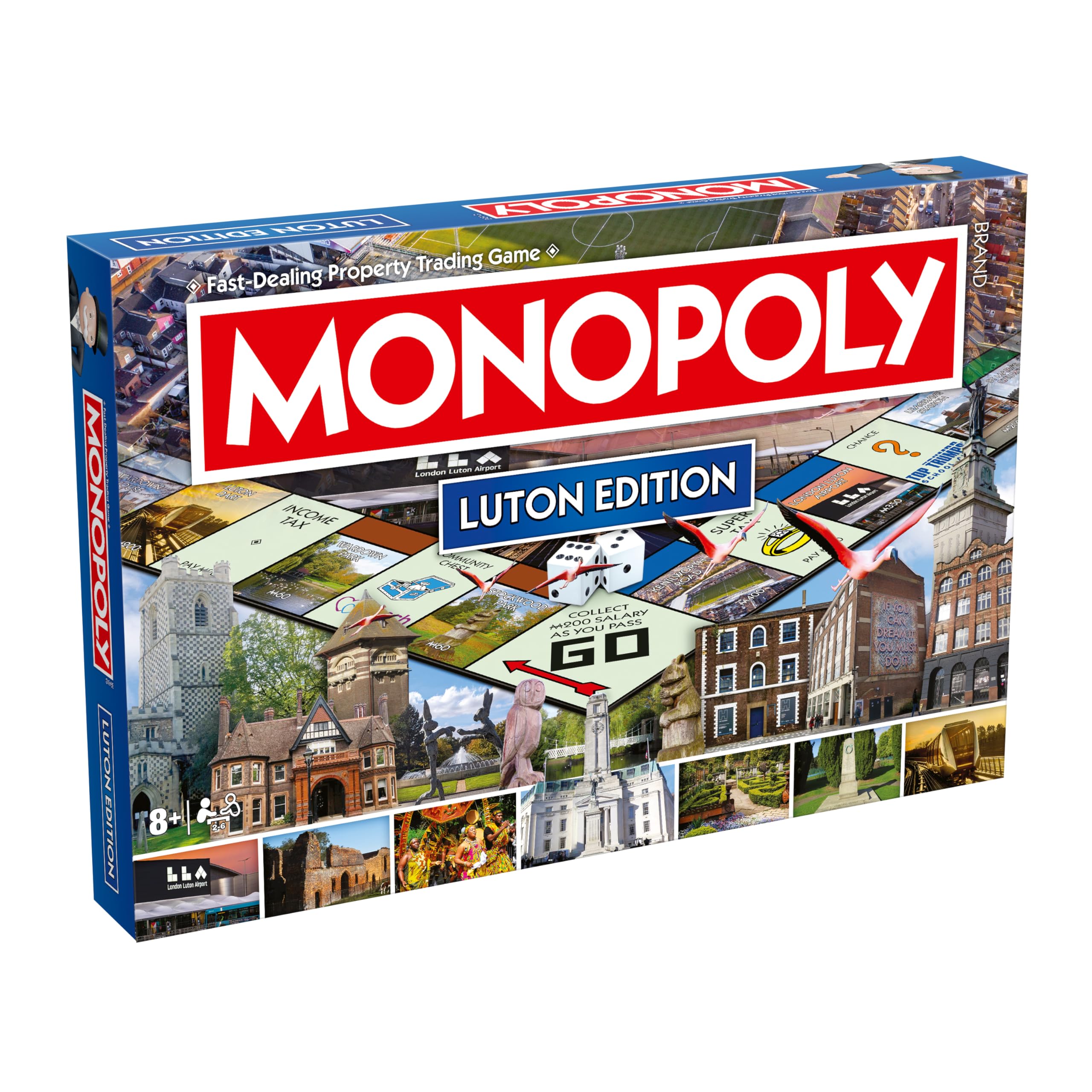 Winning Moves Luton Monopoly Board Game, Advance around the board and trade your way to success, gift for ages 8 plus