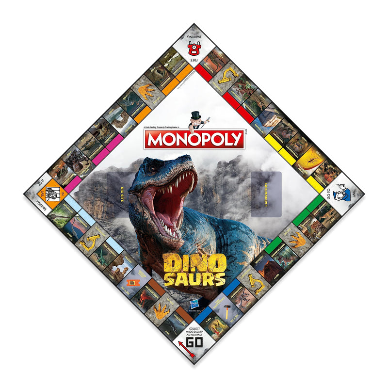 Monopoly Dinosaurs Board Game, Advance to T Rex, Velociraptor or Triceratops and trade your way to success, makes a great gift for players aged 8 plus