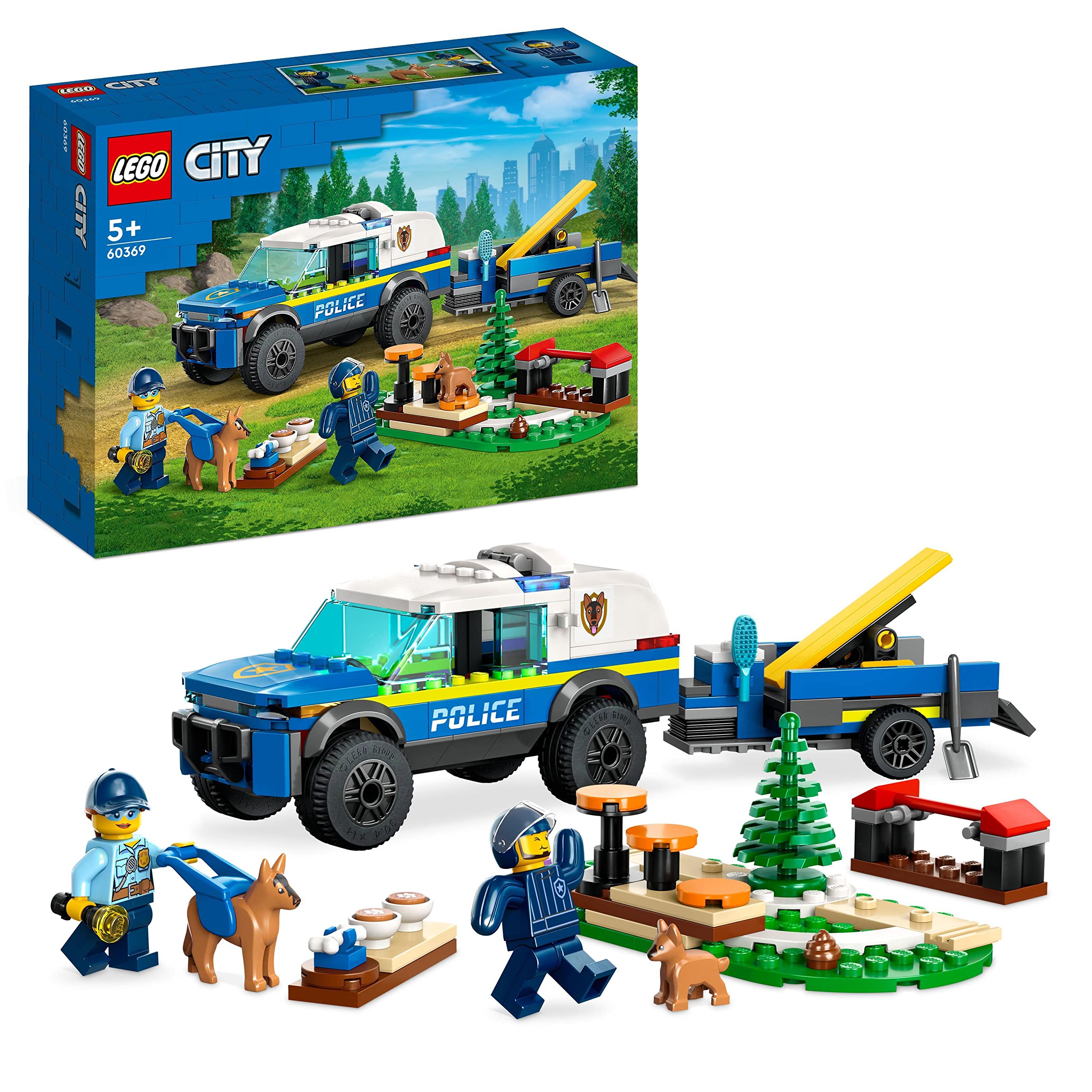 LEGO 60369 City Mobile Police Dog Training Set, SUV Toy Car with Trailer, Obstacle Course and Puppy Figures, Animal Playset for Boys and Girls Aged 5 Plus