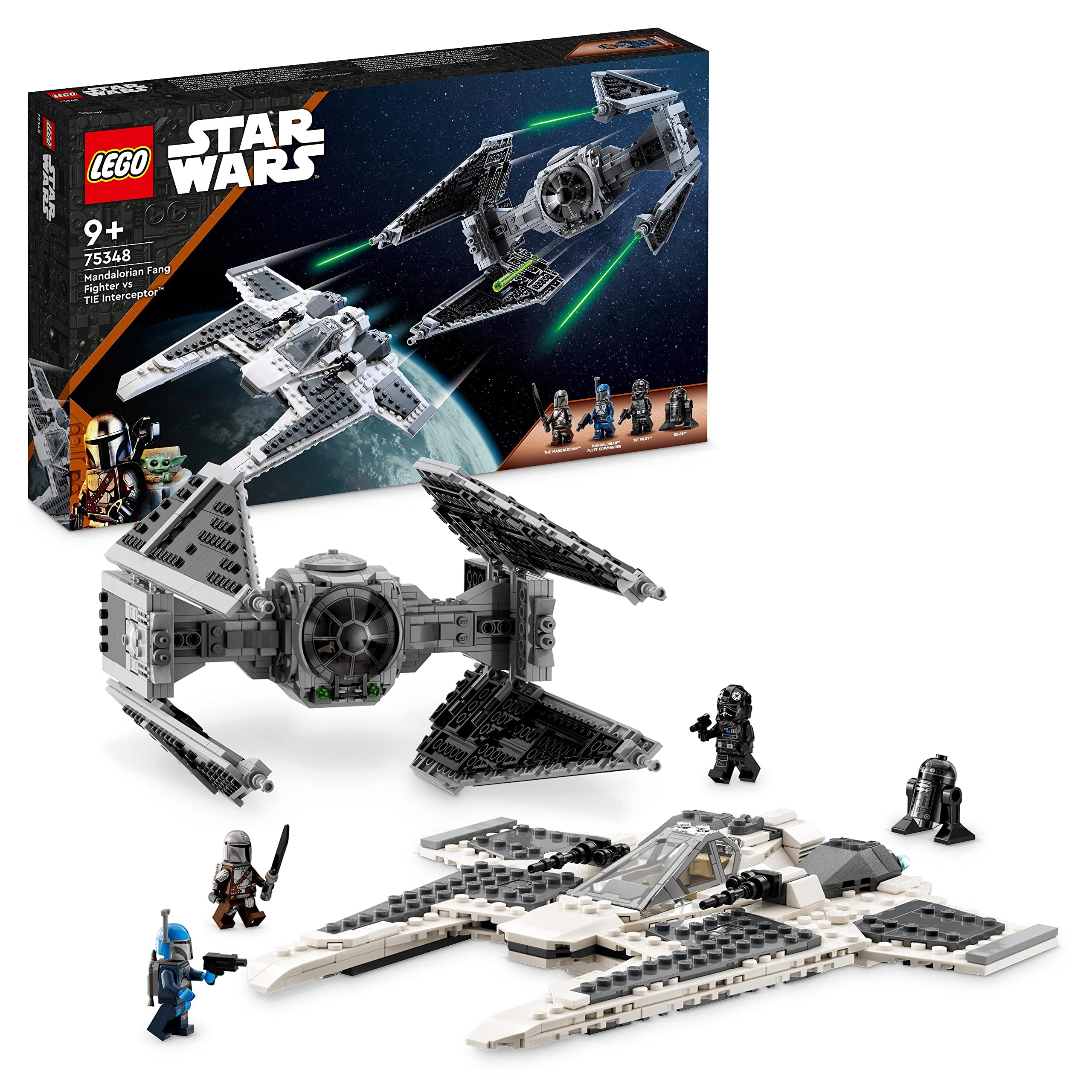 LEGO Star Wars Mandalorian Fang Fighter vs. TIE Interceptor Building Toy Set for 9 Plus Year Old Boys and Girls, with 3 Minifigures, Droid Figure and Darksaber, Collectible Kids' Gift Idea 75348