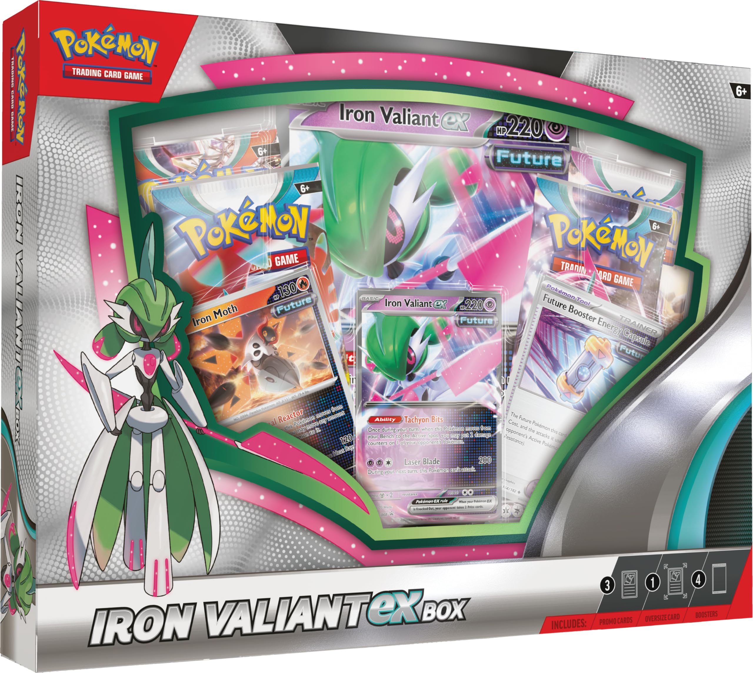 Pokémon TCG: Iron Valiant ex Box (1 Foil Promo Card, 1 Oversize Foil Card & 4 Booster Packs)