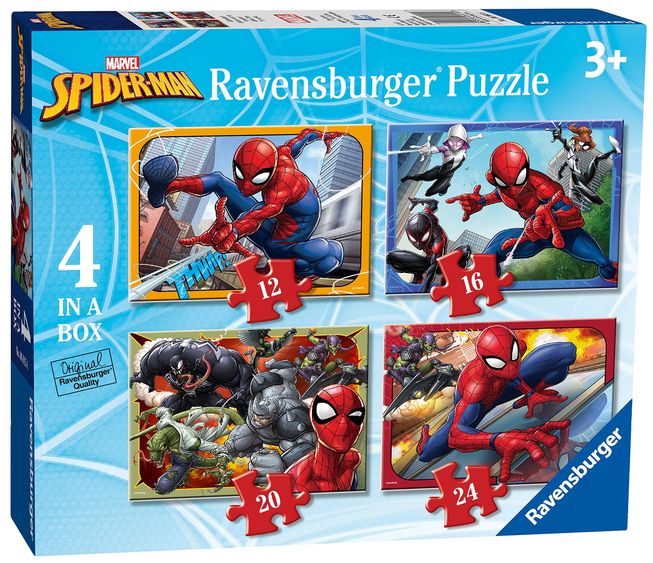 Ravensburger Marvel Spiderman 4 in Box (12, 16, 20, 24 Piece) Jigsaw Puzzles for Kids Age 3 Years Up - Christmas Gifts for Kids